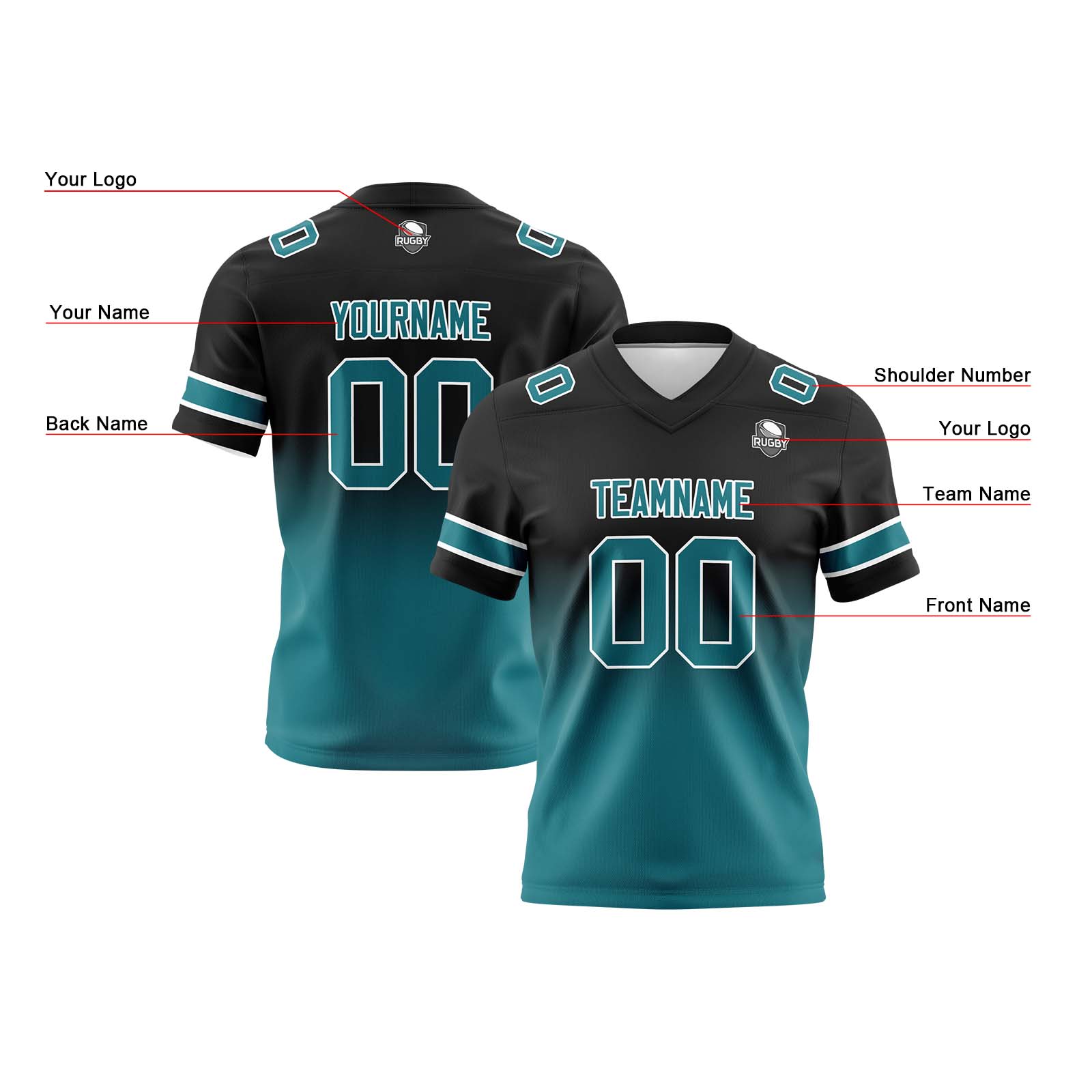 Custom Black&Green Gradient Football Jerseys Personalized Name Number Logo