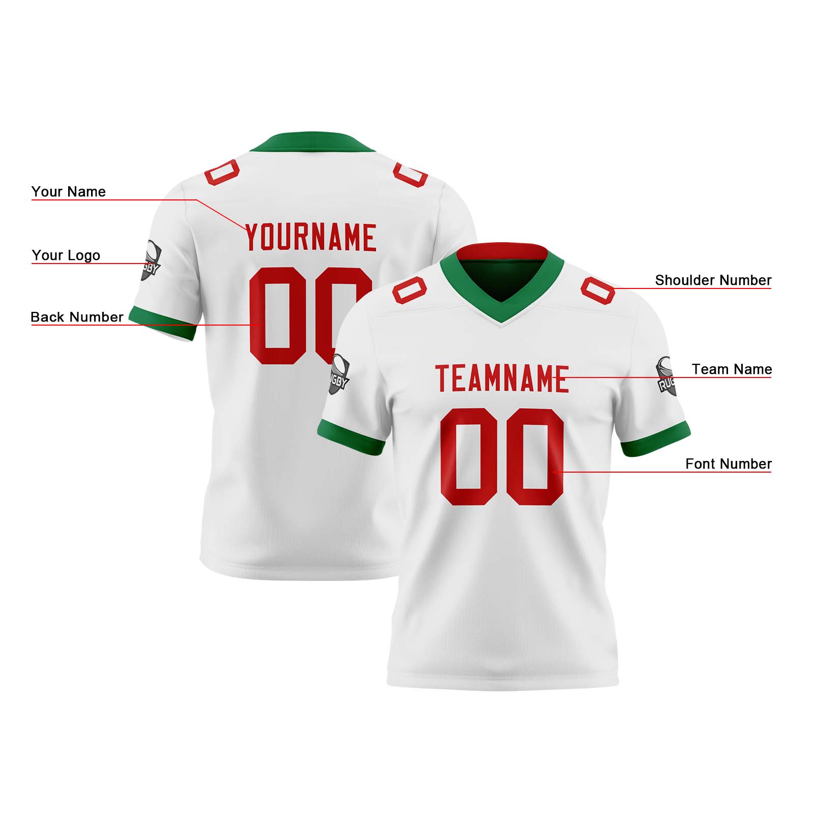 Custom White Green Red Reversible Football Jersey Personalized Gradient Football Shirts for Men Printed Team Name Number Logo