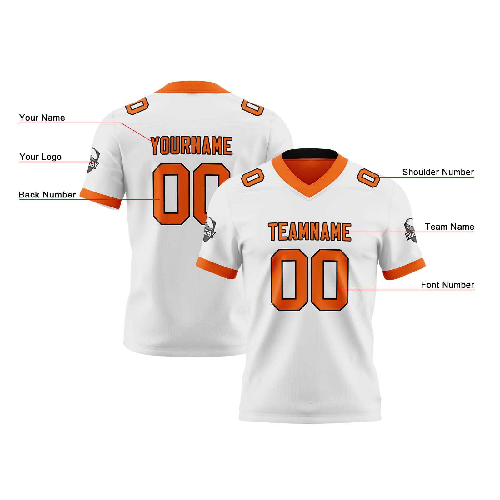 Custom White Orange Reversible Football Jersey Personalized Gradient Football Shirts for Men Printed Team Name Number Logo