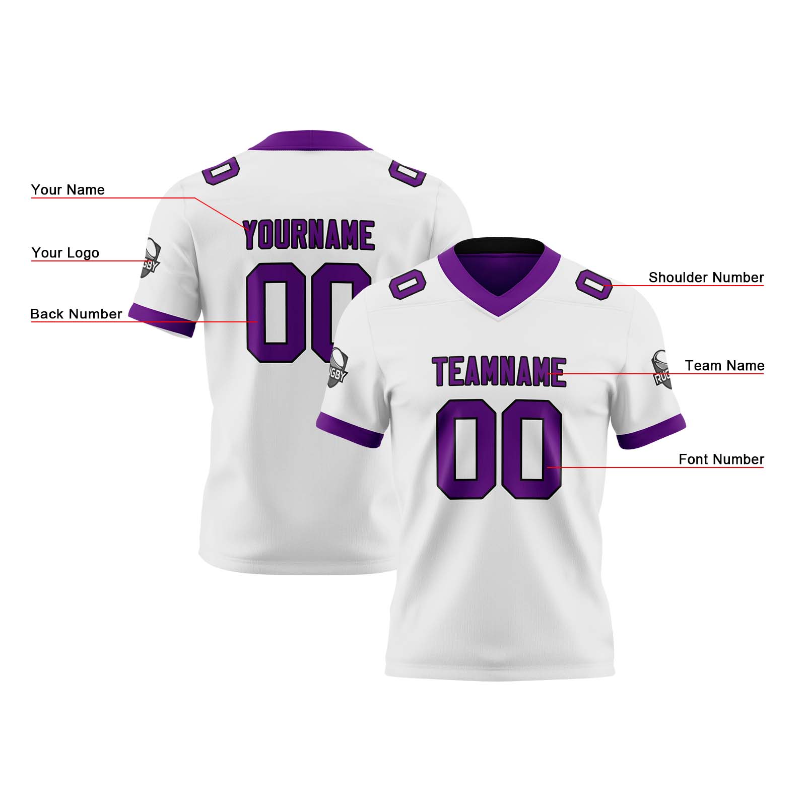 Custom White Purple Reversible Football Jersey Personalized Gradient Football Shirts for Men Printed Team Name Number Logo