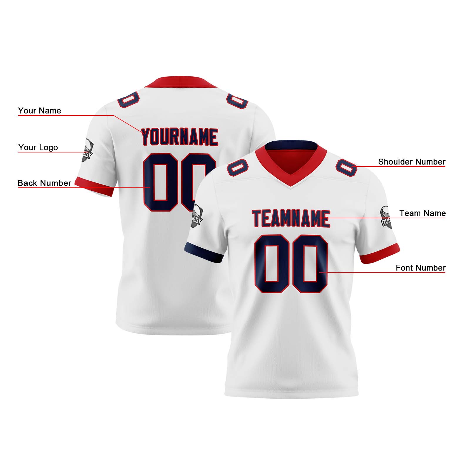 Custom White Red Navy Reversible Football Jersey Personalized Gradient Football Shirts for Men Printed Team Name Number Logo