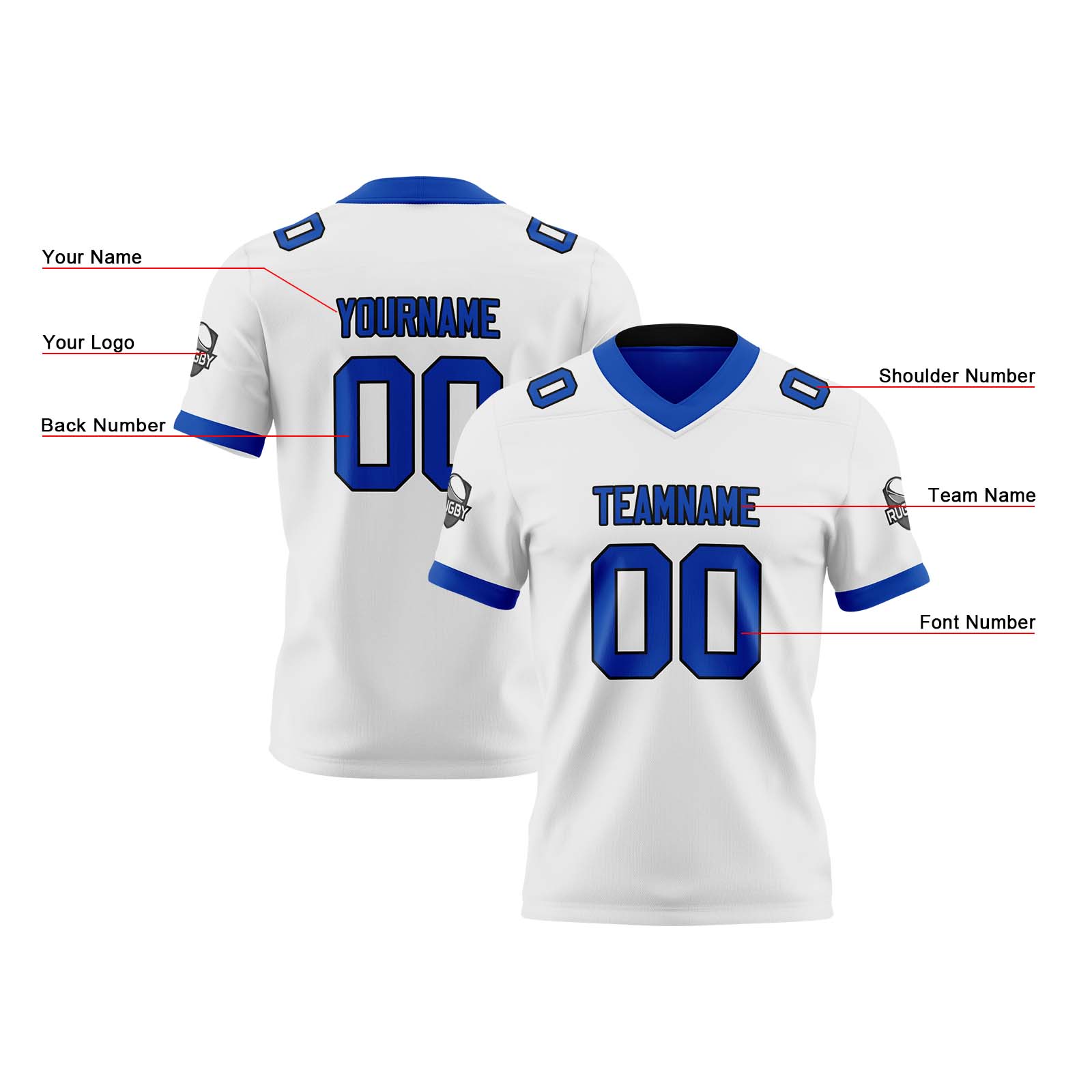 Custom White Royal  Reversible Football Jersey Personalized Gradient Football Shirts for Men Printed Team Name Number Logo