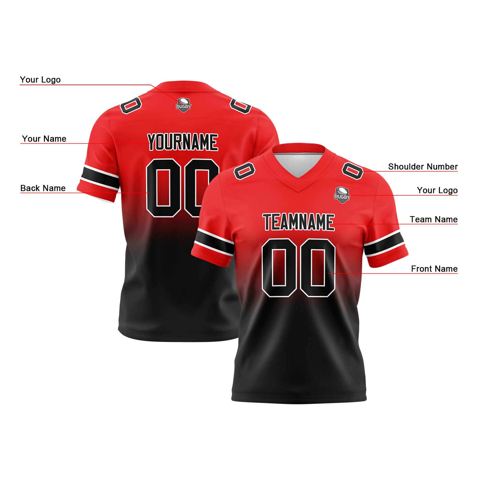 Custom Red&Black Football Jerseys Personalized Name Number Logo