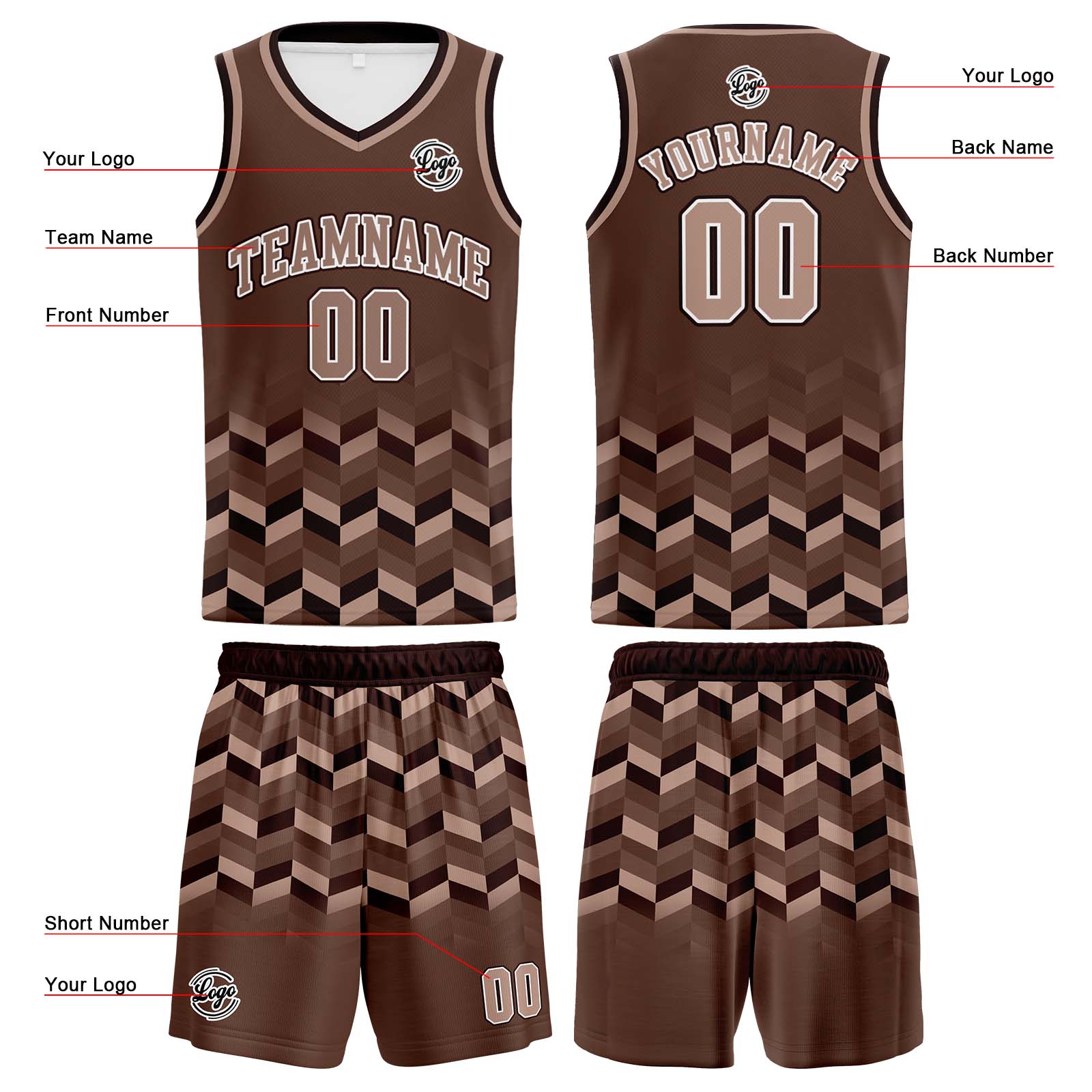 Custom Brown Basketball Jerseys Personalized Jersey Printed Men Women Team Jerseys Shorts with Name Logo and Number
