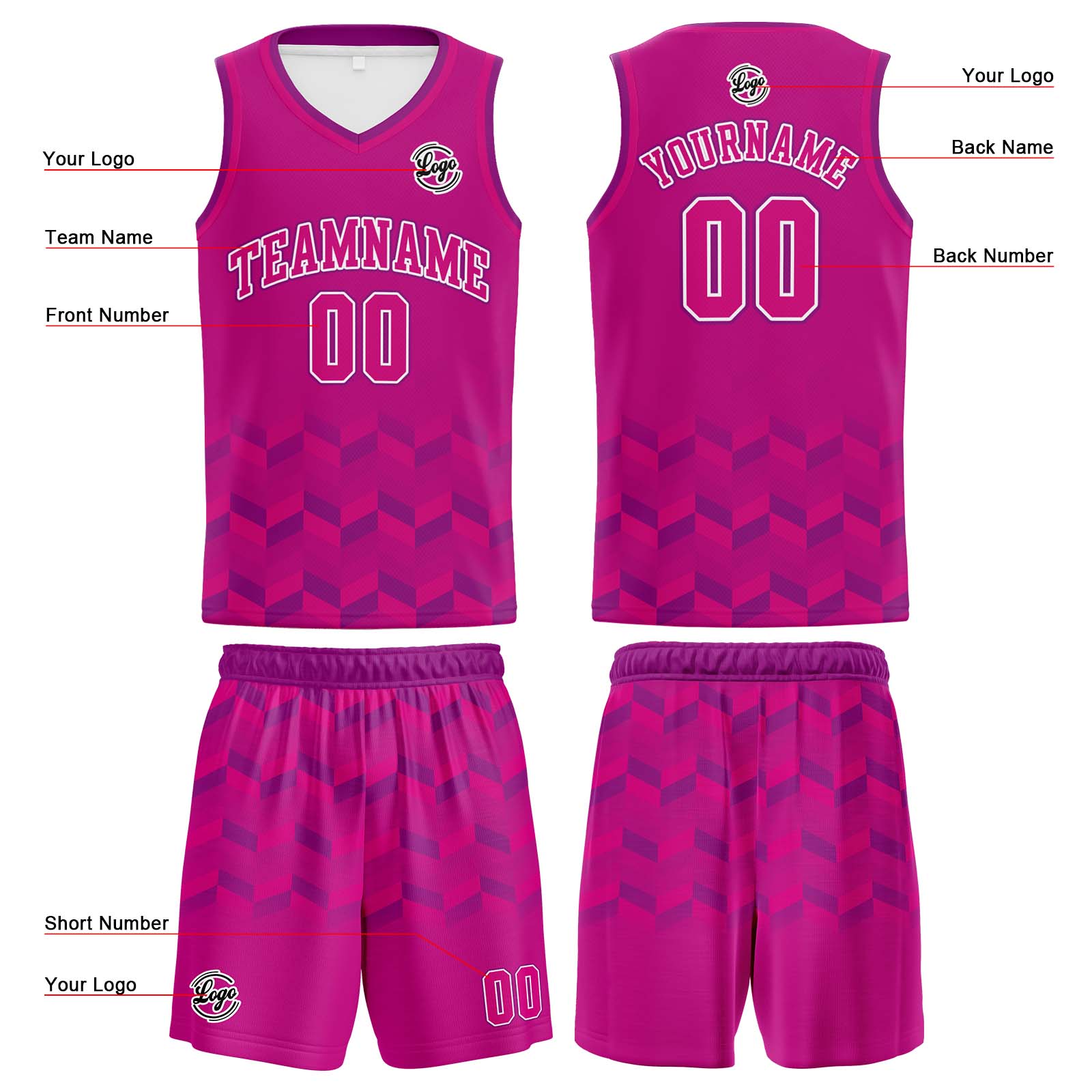 Custom Dark Pink Basketball Jerseys Personalized Jersey Printed Men Women Team Jerseys Shorts with Name Logo and Number