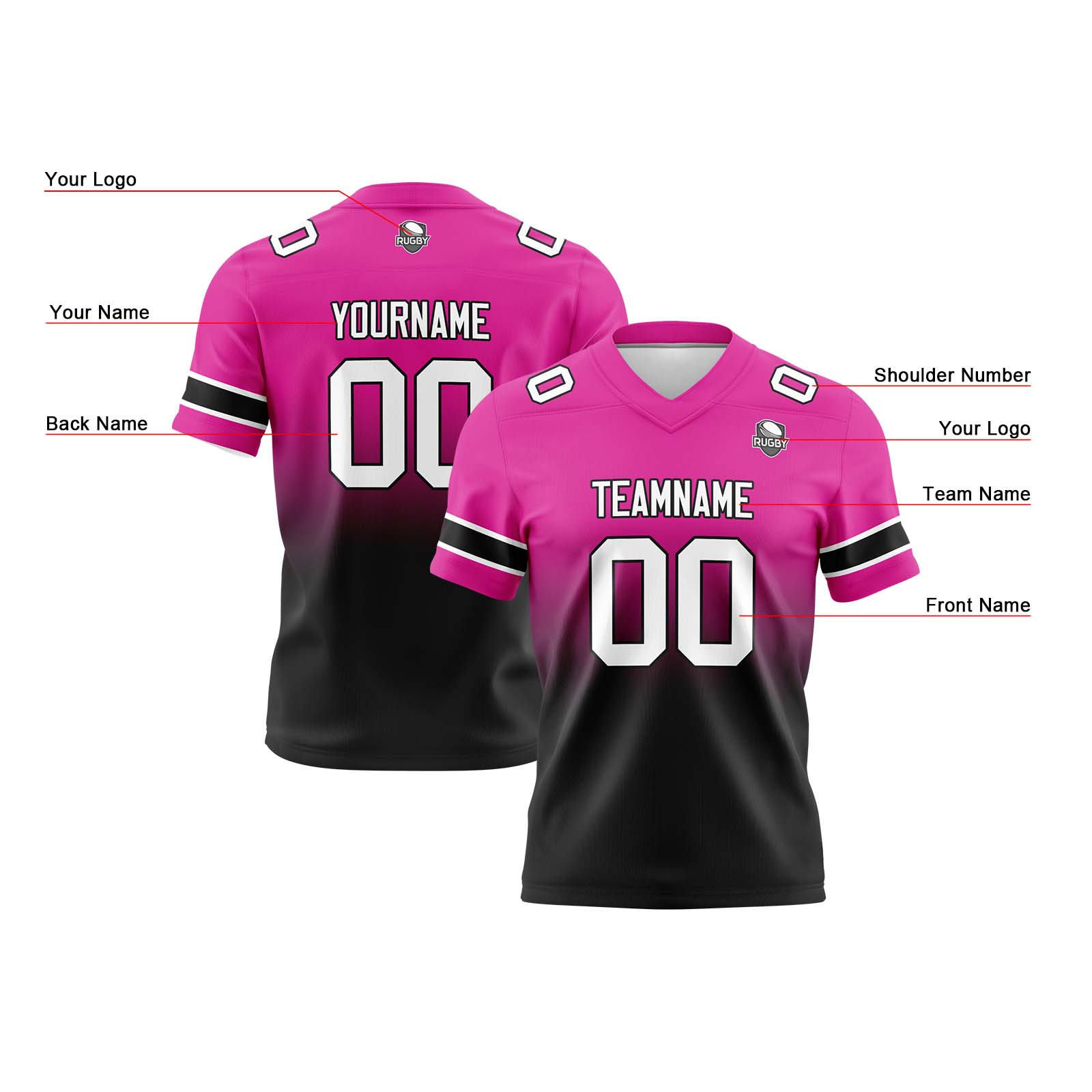 Custom Rose&Black Football Jerseys Personalized Name Number Logo