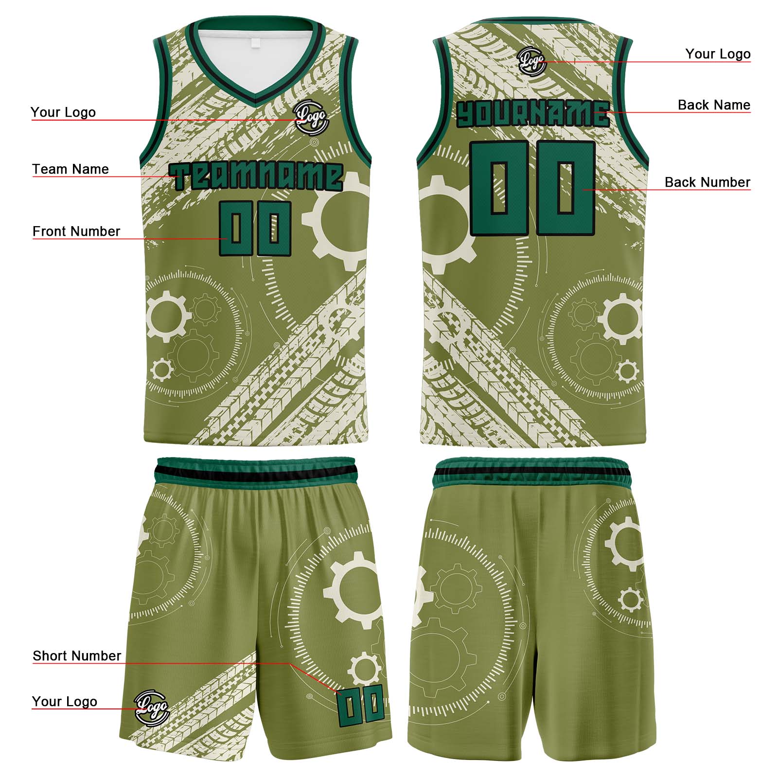 Custom Khaki Green Basketball Jerseys Personalized Jersey Printed Men Women Team Jerseys Shorts with Name Logo and Number