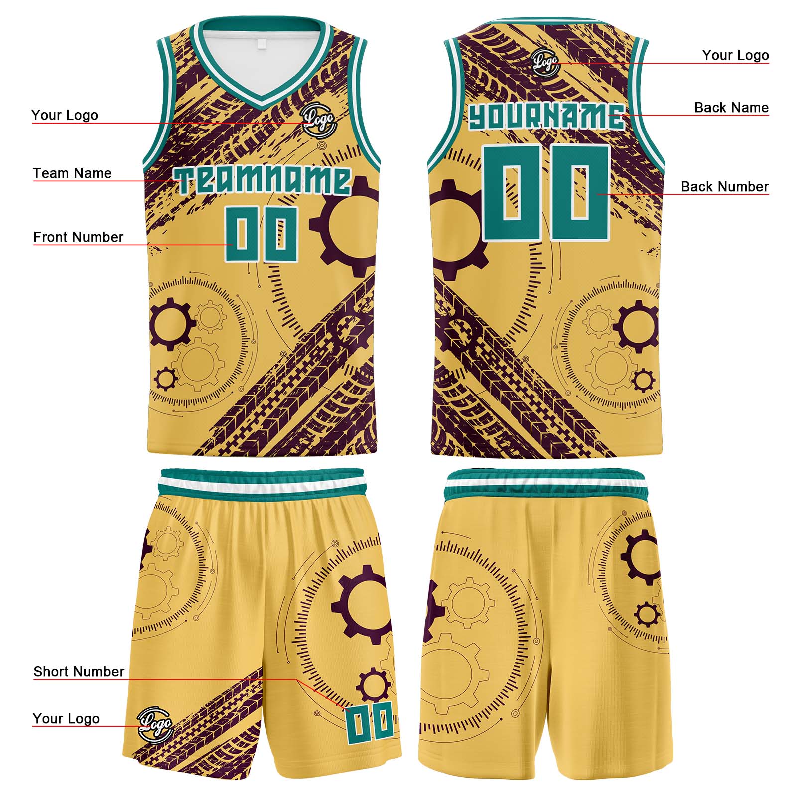 Custom Light Yellow Brown Basketball Jerseys Personalized Jersey Printed Men Women Team Jerseys Shorts with Name Logo and Number
