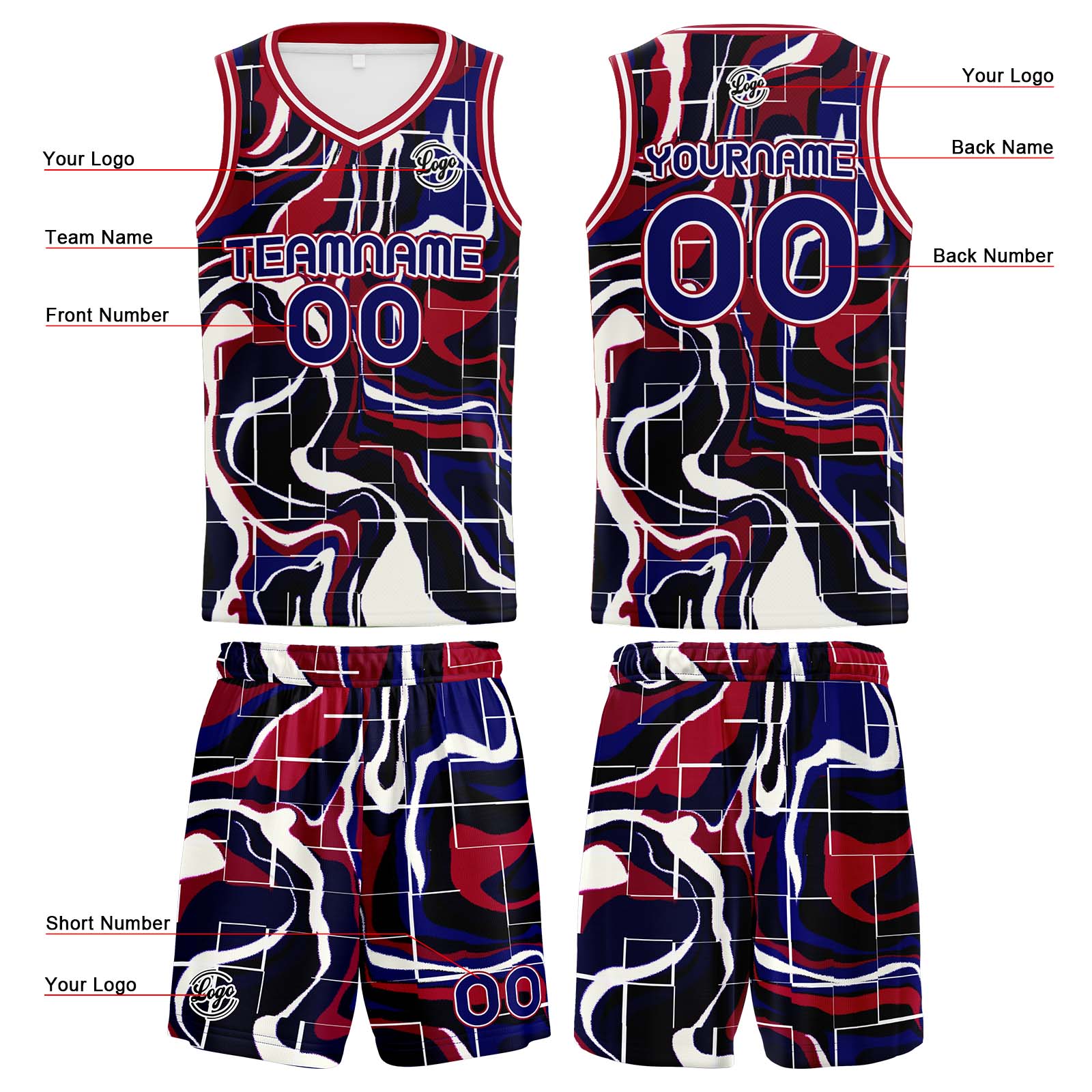 Custom Navy Red Basketball Jerseys Personalized Jersey Printed Men Women Team Jerseys Shorts with Name Logo and Number