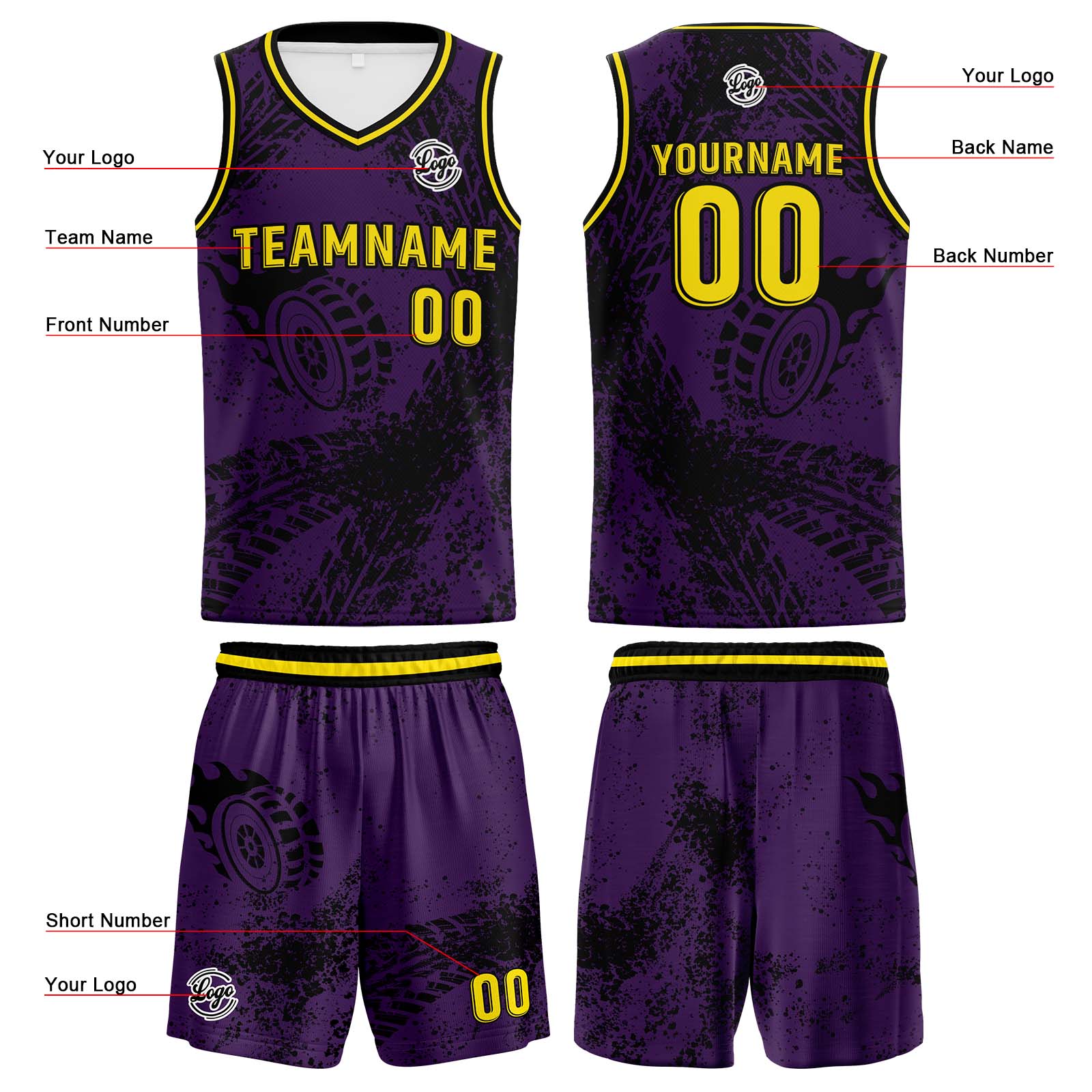 Custom Purple Yellow Basketball Jerseys Personalized Jersey Printed Men Women Team Jerseys Shorts with Name Logo and Number