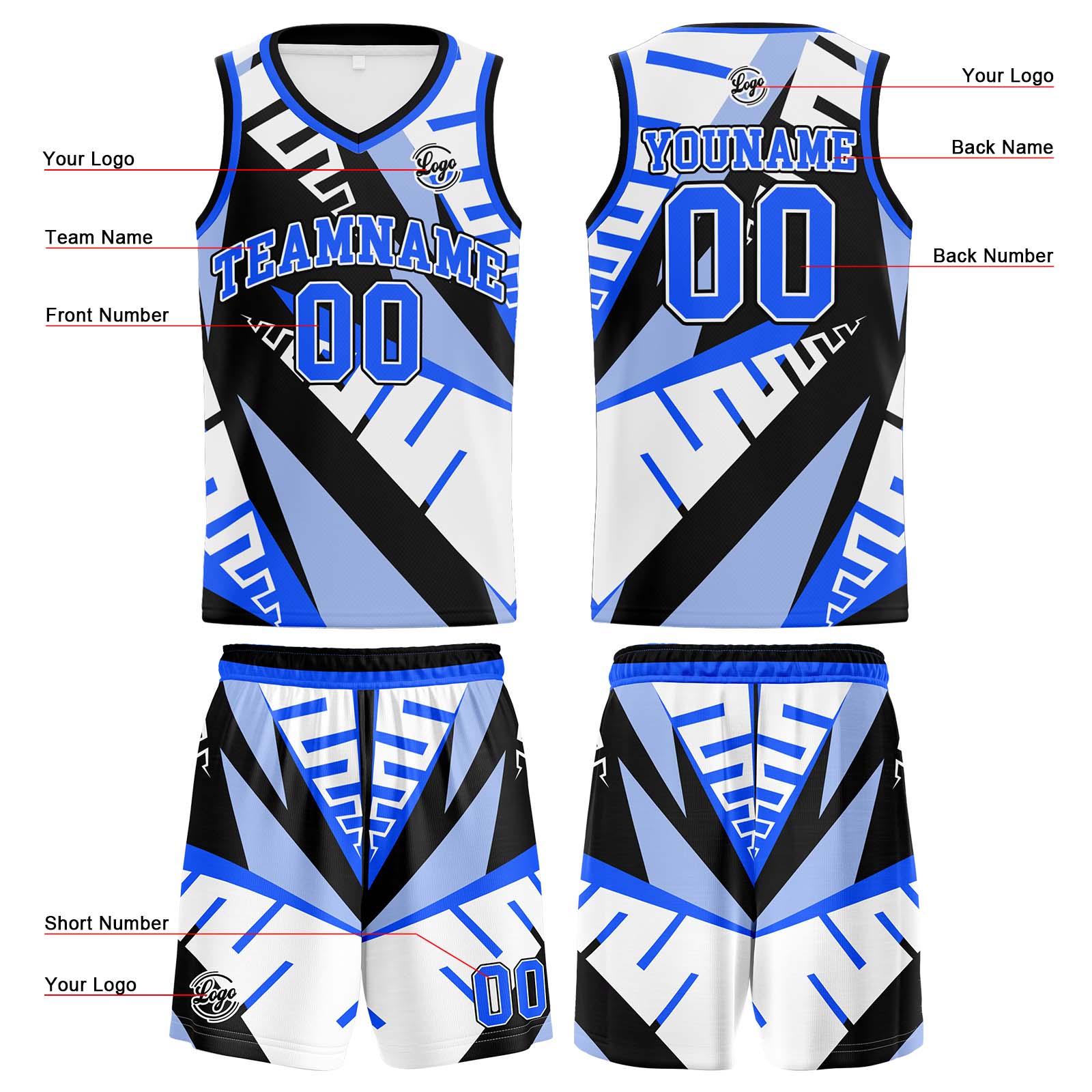 Custom White Black Blue Basketball Jerseys Personalized Jersey Printed Men Women Team Jerseys Shorts with Name Logo and Number