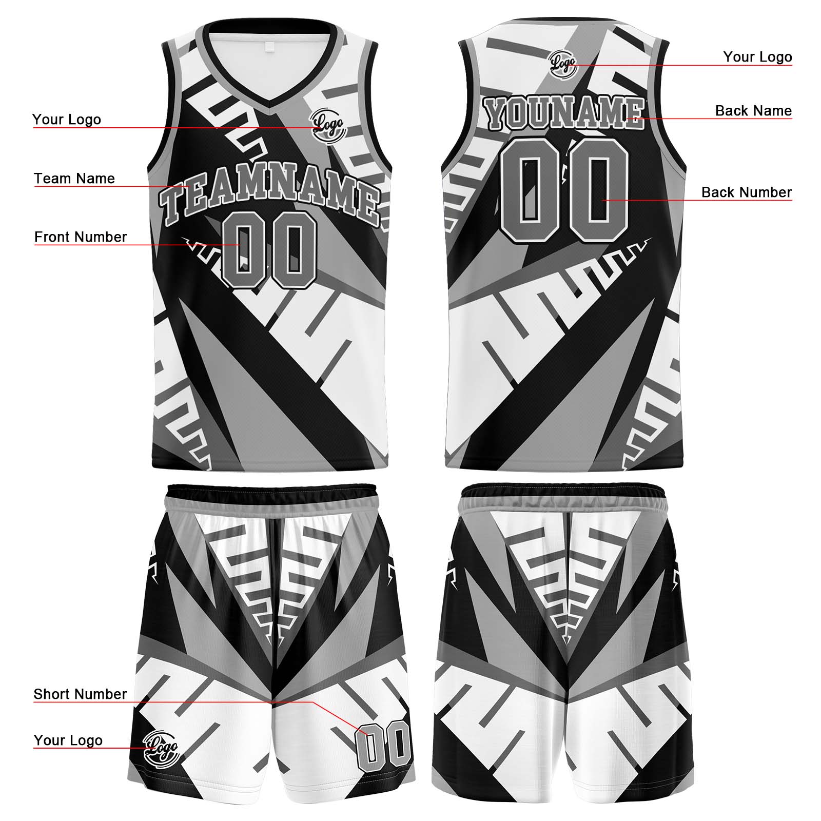 Custom White Black Grey Basketball Jerseys Personalized Jersey Printed Men Women Team Jerseys Shorts with Name Logo and Number