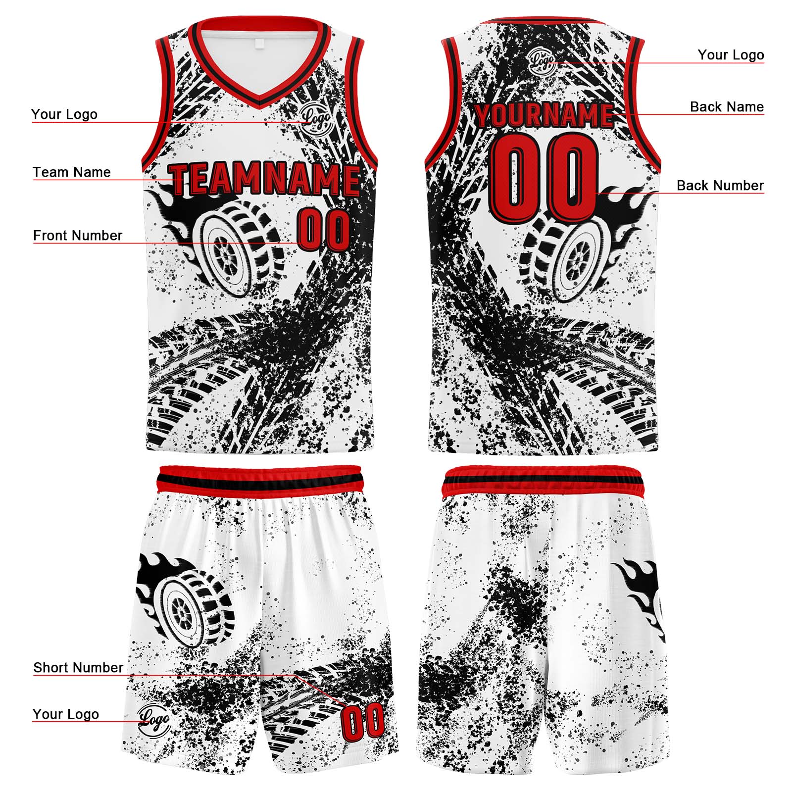 Custom White Black Red Basketball Jerseys Personalized Jersey Printed Men Women Team Jerseys Shorts with Name Logo and Number