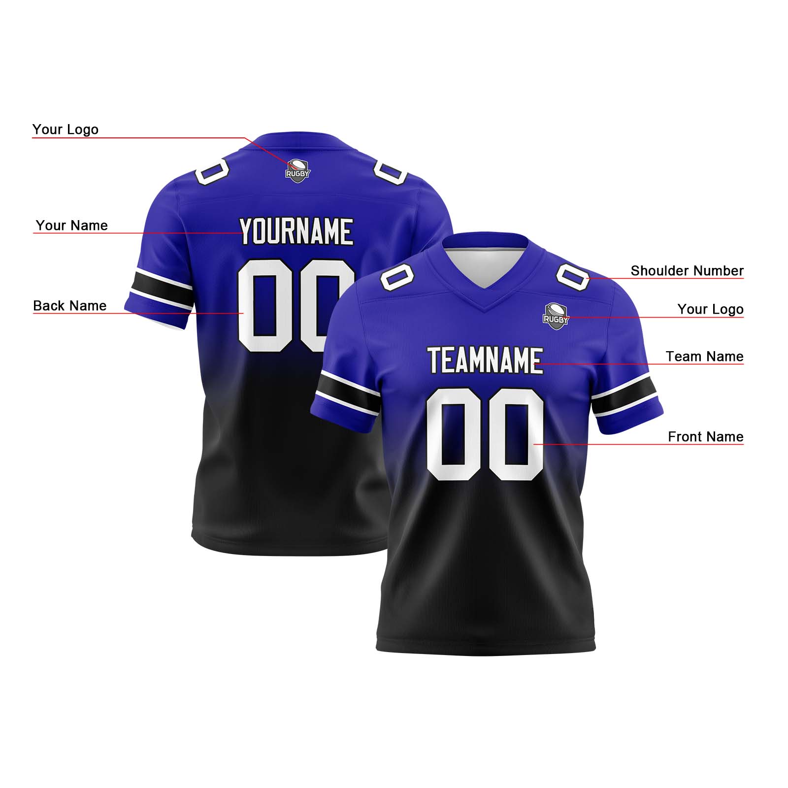 Custom Royal&Black Jerseys Personalized Name Number Logo