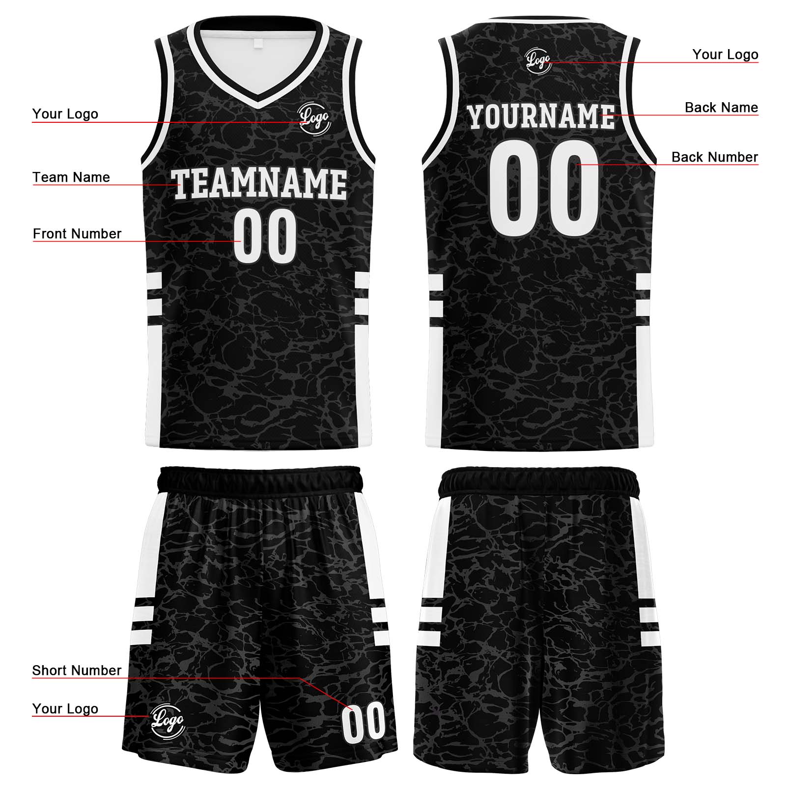 Custom Black Basketball Jerseys Personalized Jersey Printed Men Women Team Jerseys Shorts with Name Logo and Number