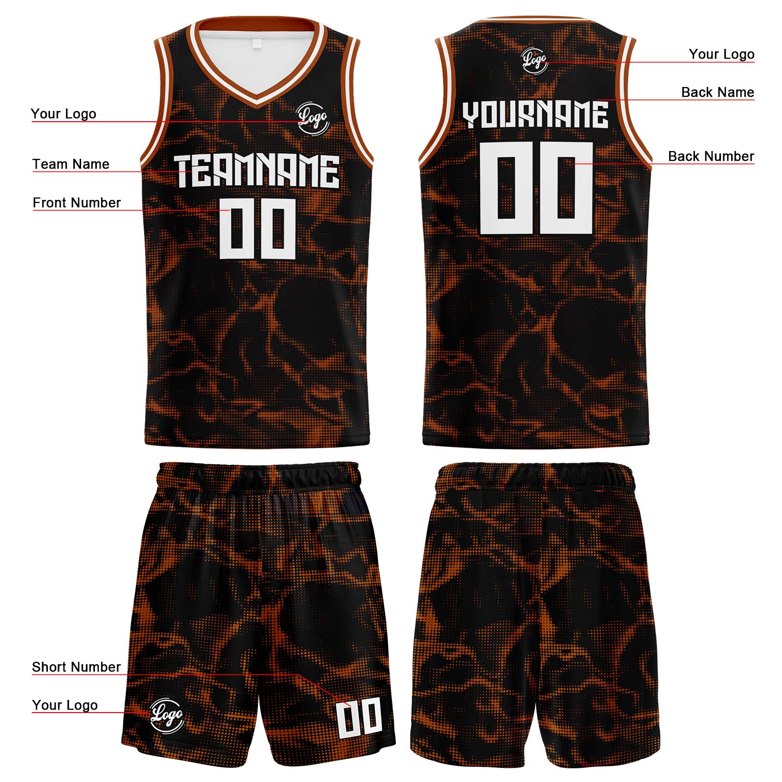 Custom Black Brown Basketball Jerseys Personalized Jersey Printed Men Women Team Jerseys Shorts with Name Logo and Number