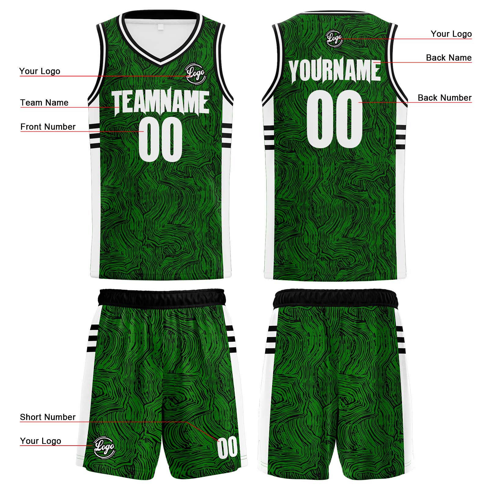 Custom Black Green Basketball Jerseys Personalized Jersey Printed Men Women Team Jerseys Shorts with Name Logo and Number