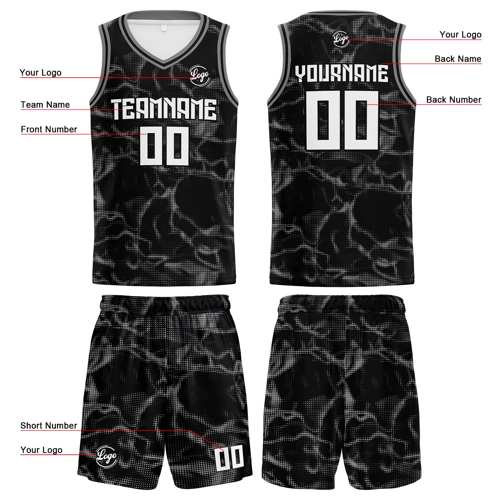 Custom Black Grey Basketball Jerseys Personalized Jersey Printed Men Women Team Jerseys Shorts with Name Logo and Number