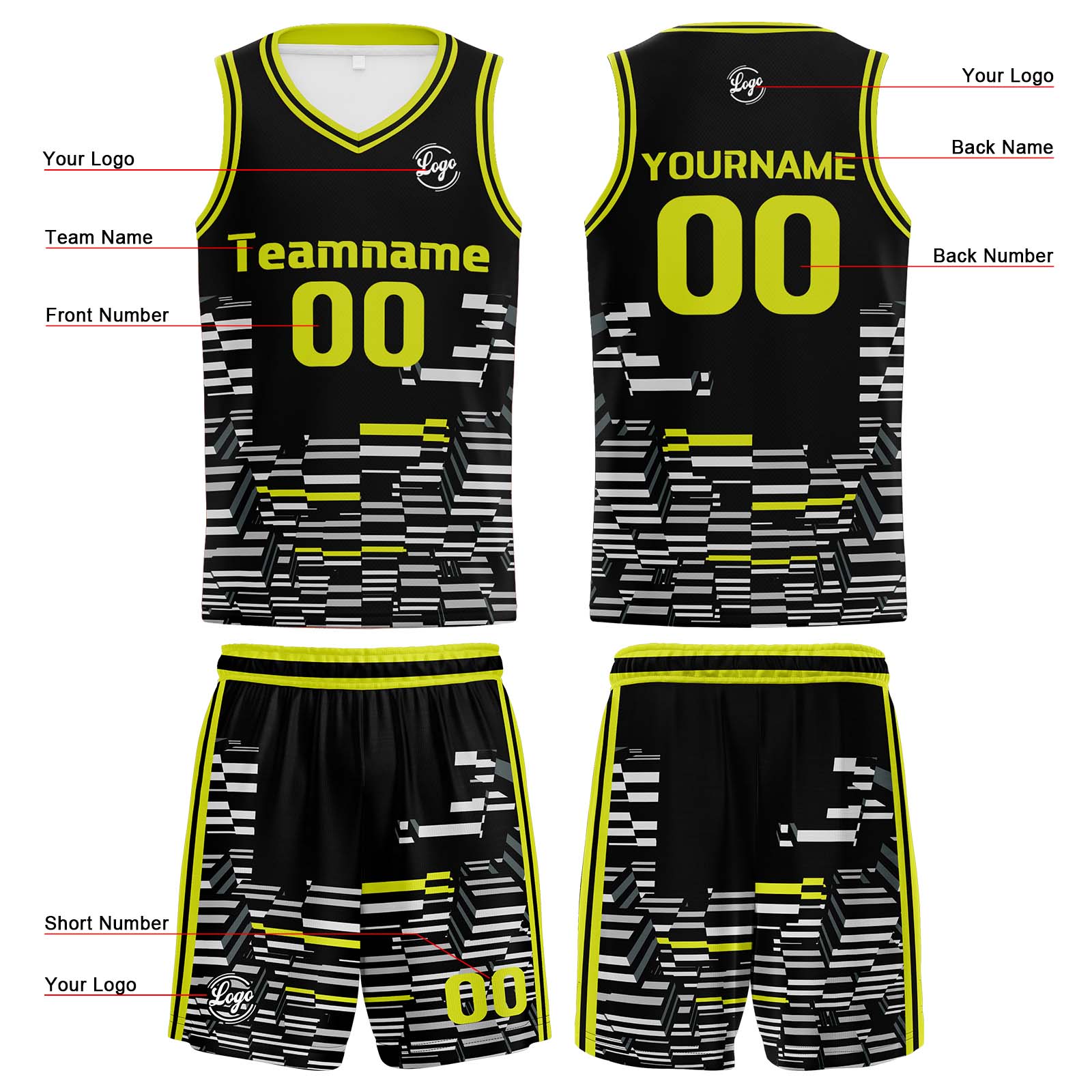 Custom Black Lime Green Basketball Jerseys Personalized Jersey Printed Men Women Team Jerseys Shorts with Name Logo and Number