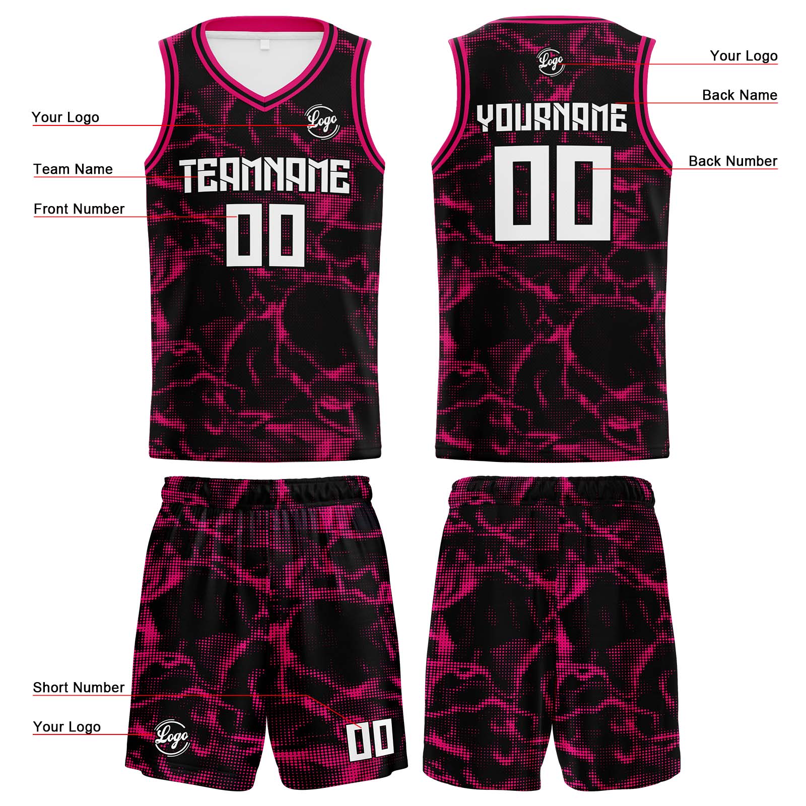 Custom Black Pink Basketball Jerseys Personalized Jersey Printed Men Women Team Jerseys Shorts with Name Logo and Number