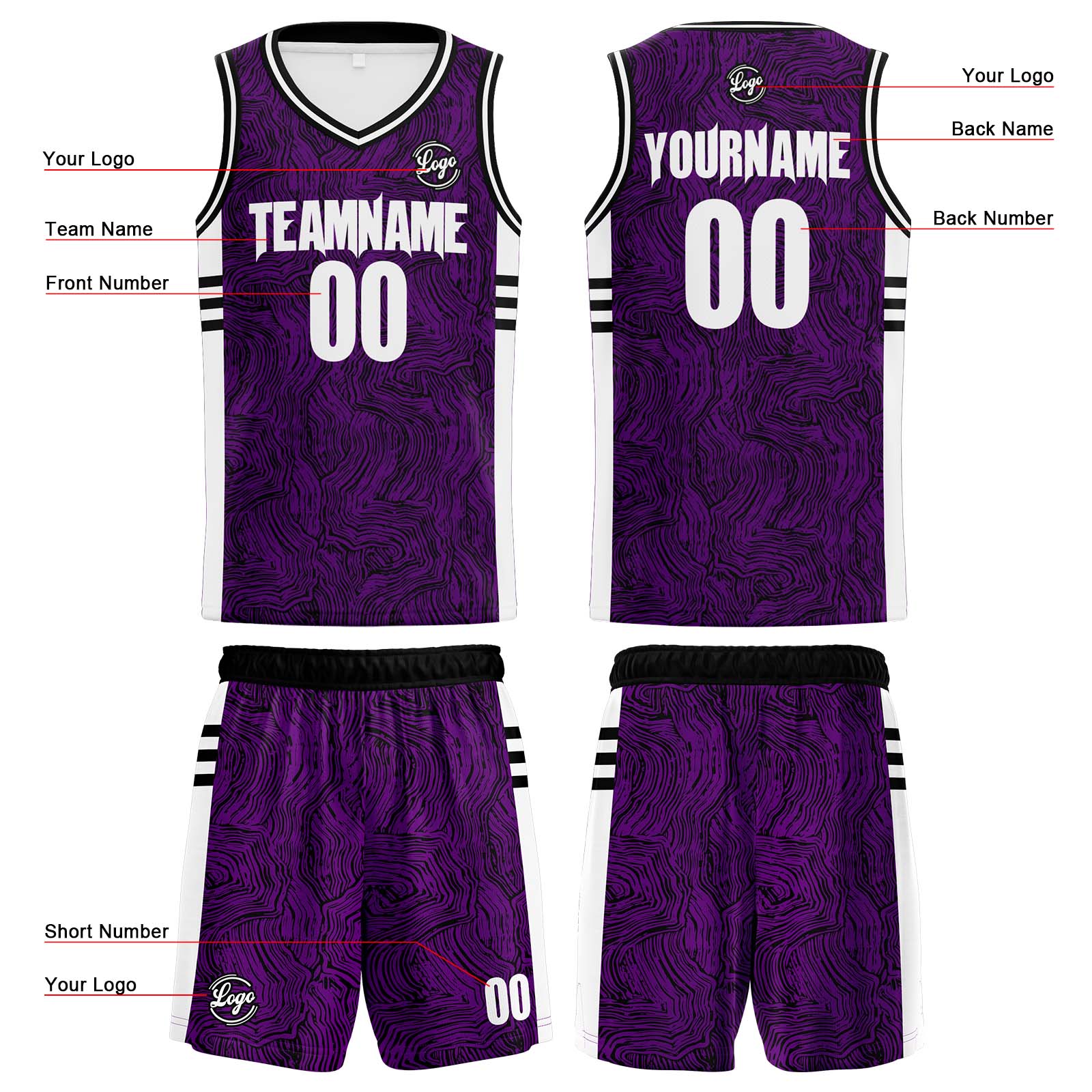 Custom Black Purple Reversible Basketball Jersey Basketball Uniform Basketball Shirts for Men Personalized Print Name Number