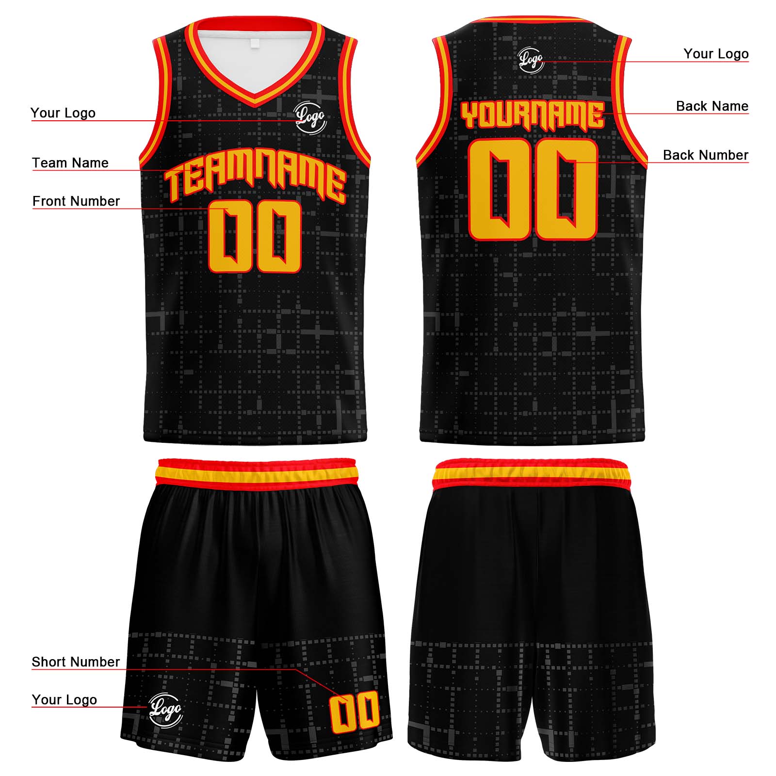 Custom Black Red Basketball Jerseys Personalized Jersey Printed Men Women Team Jerseys Shorts with Name Logo and Number