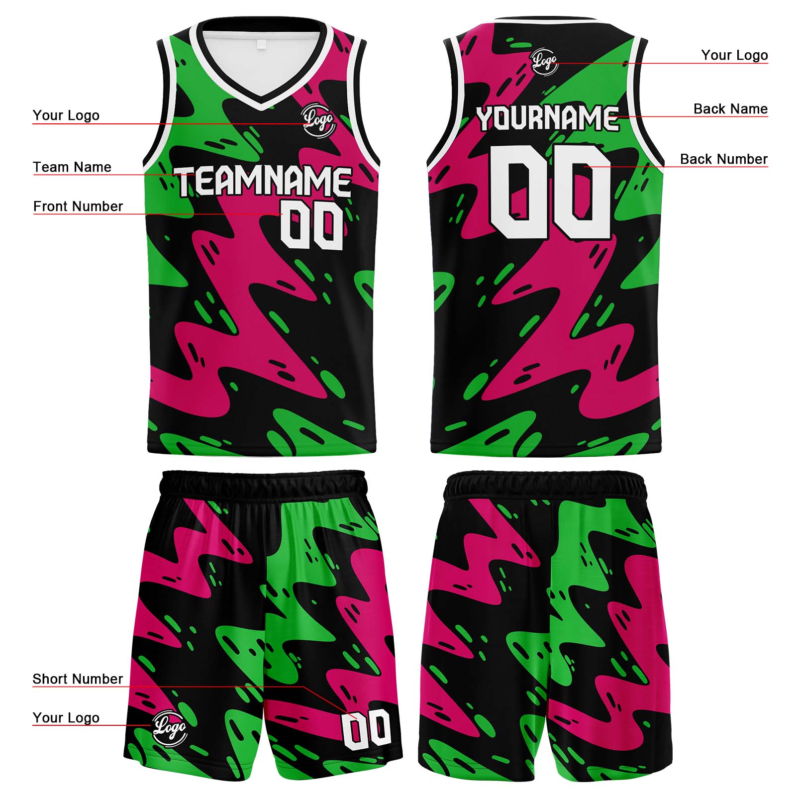 Custom Black Rose Green Reversible Basketball Jersey Basketball Uniform Basketball Shirts for Men Personalized Print Name Number