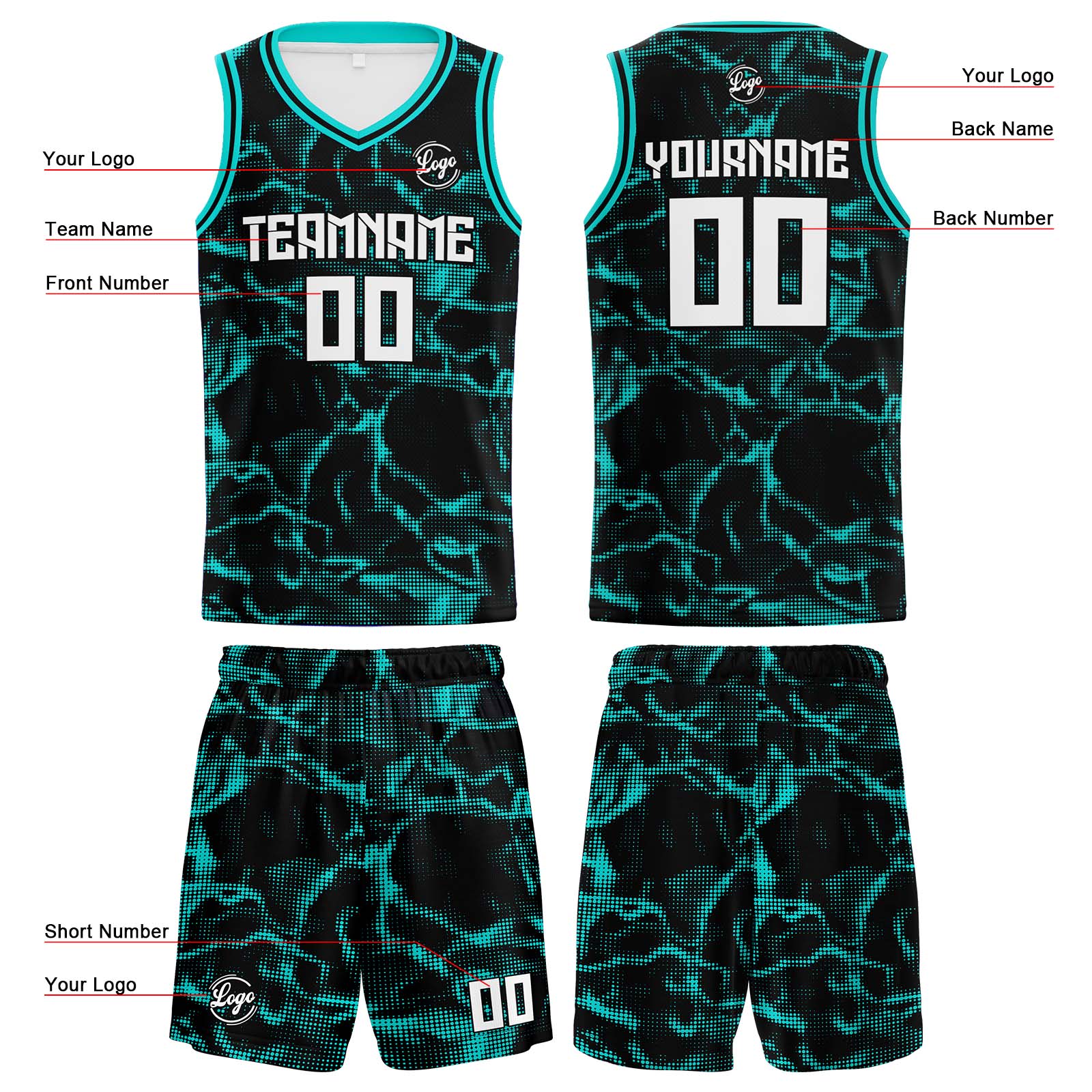 Custom Black Teal Basketball Jerseys Personalized Jersey Printed Men Women Team Jerseys Shorts with Name Logo and Number