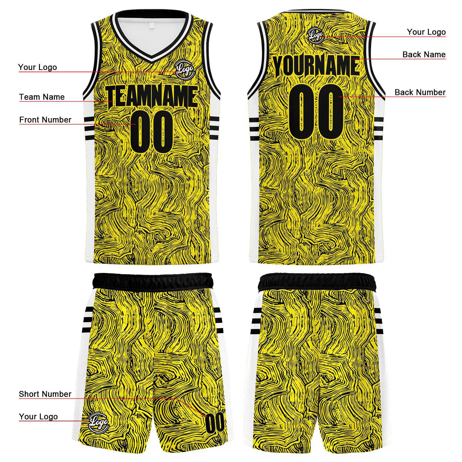 Custom Black Yellow Basketball Jerseys Personalized Jersey Printed Men Women Team Jerseys Shorts with Name Logo and Number