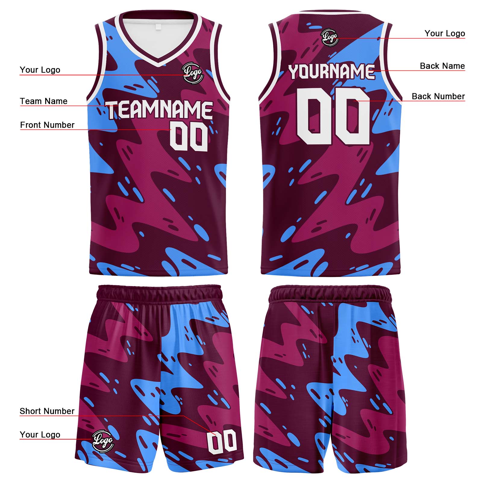 Custom Burgundy Light Basketball Jerseys Personalized Jersey Printed Men Women Team Jerseys Shorts with Name Logo and Number