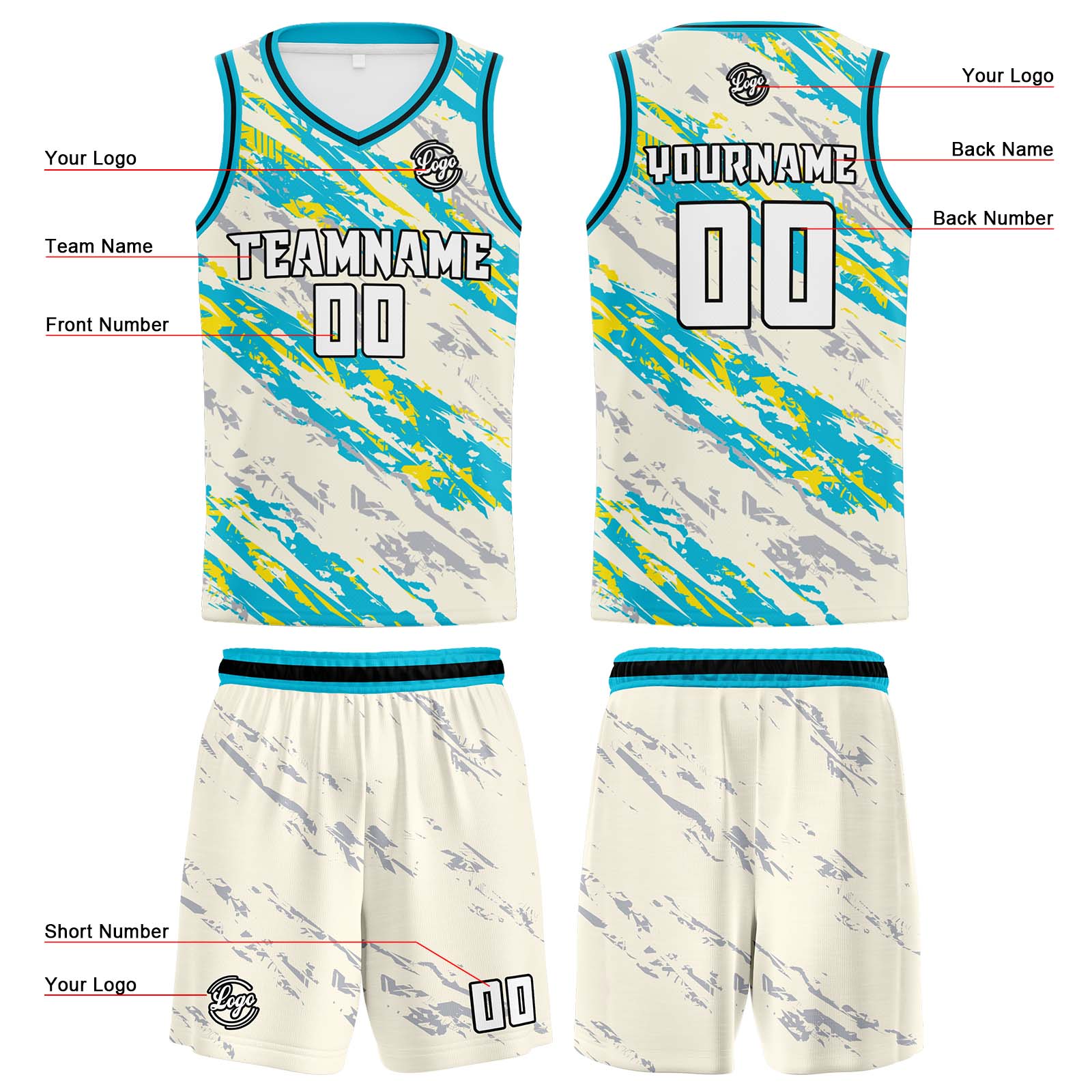 Custom Cream Light Blue Basketball Jerseys Personalized Jersey Printed Men Women Team Jerseys Shorts with Name Logo and Number