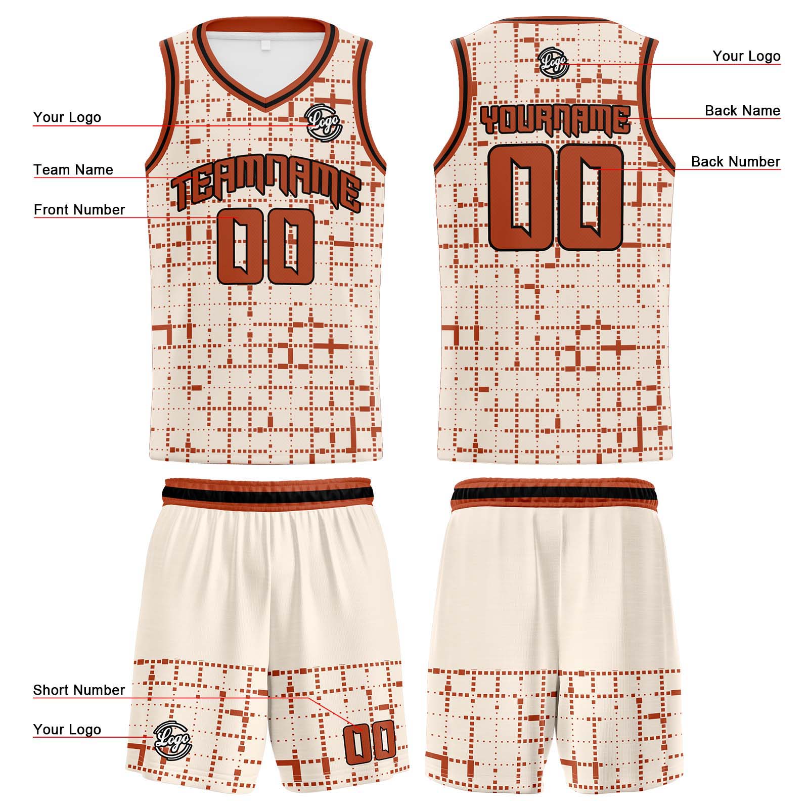 Custom Cream Reddish Brown Basketball Jerseys Personalized Jersey Printed Men Women Team Jerseys Shorts with Name Logo and Number