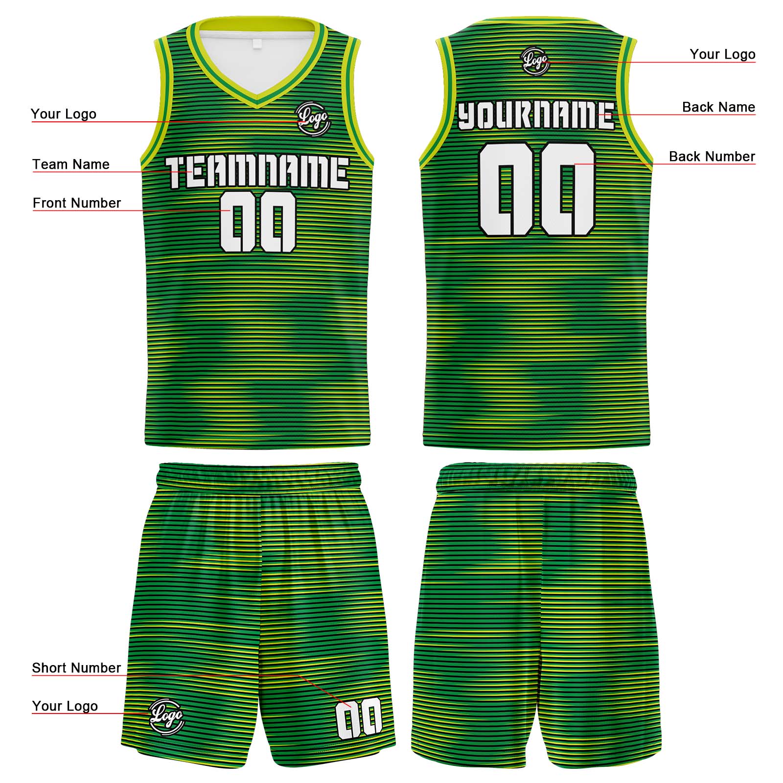 Custom Green Basketball Jerseys Personalized Jersey Printed Men Women Team Jerseys Shorts with Name Logo and Number