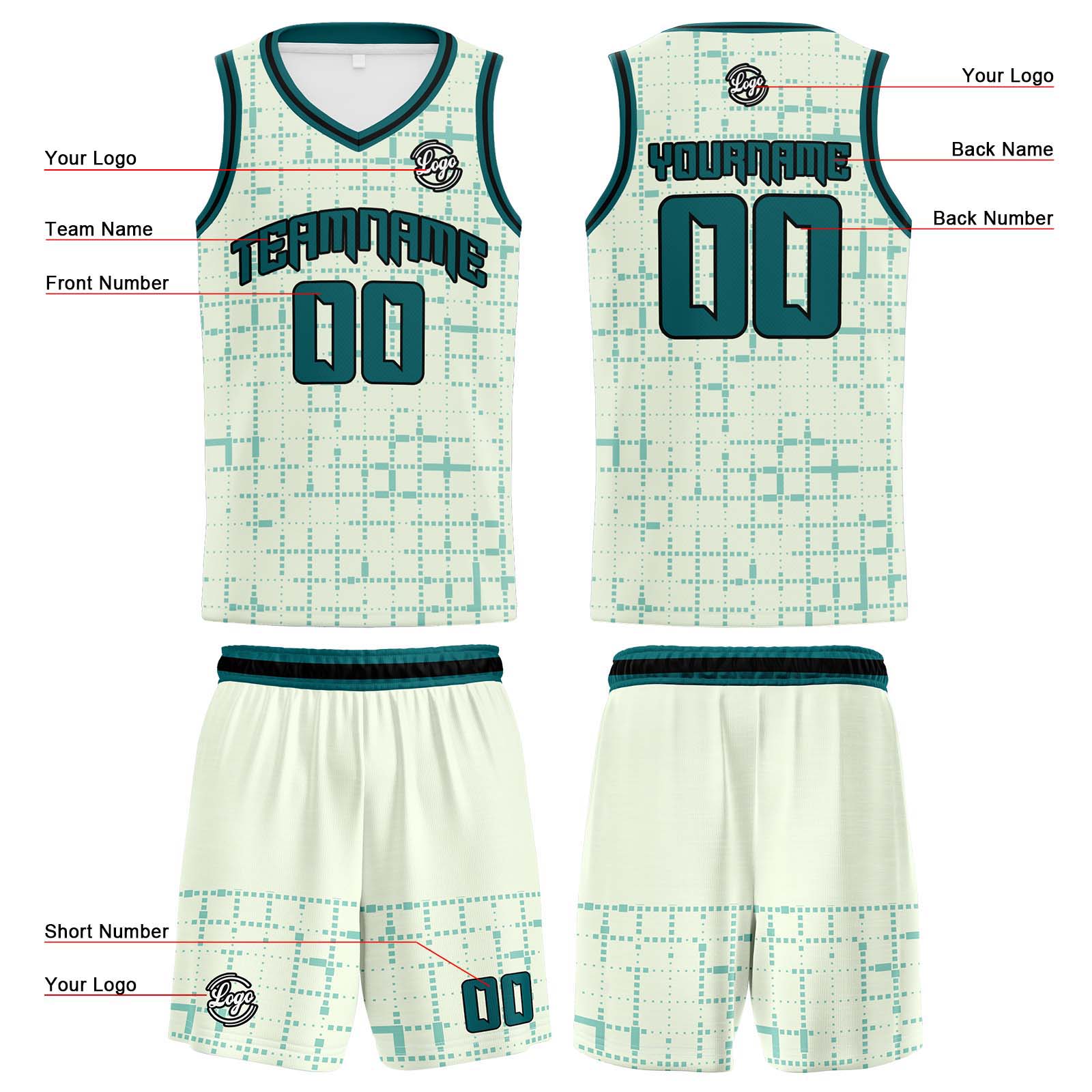 Custom Light Green Basketball Jerseys Personalized Jersey Printed Men Women Team Jerseys Shorts with Name Logo and Number