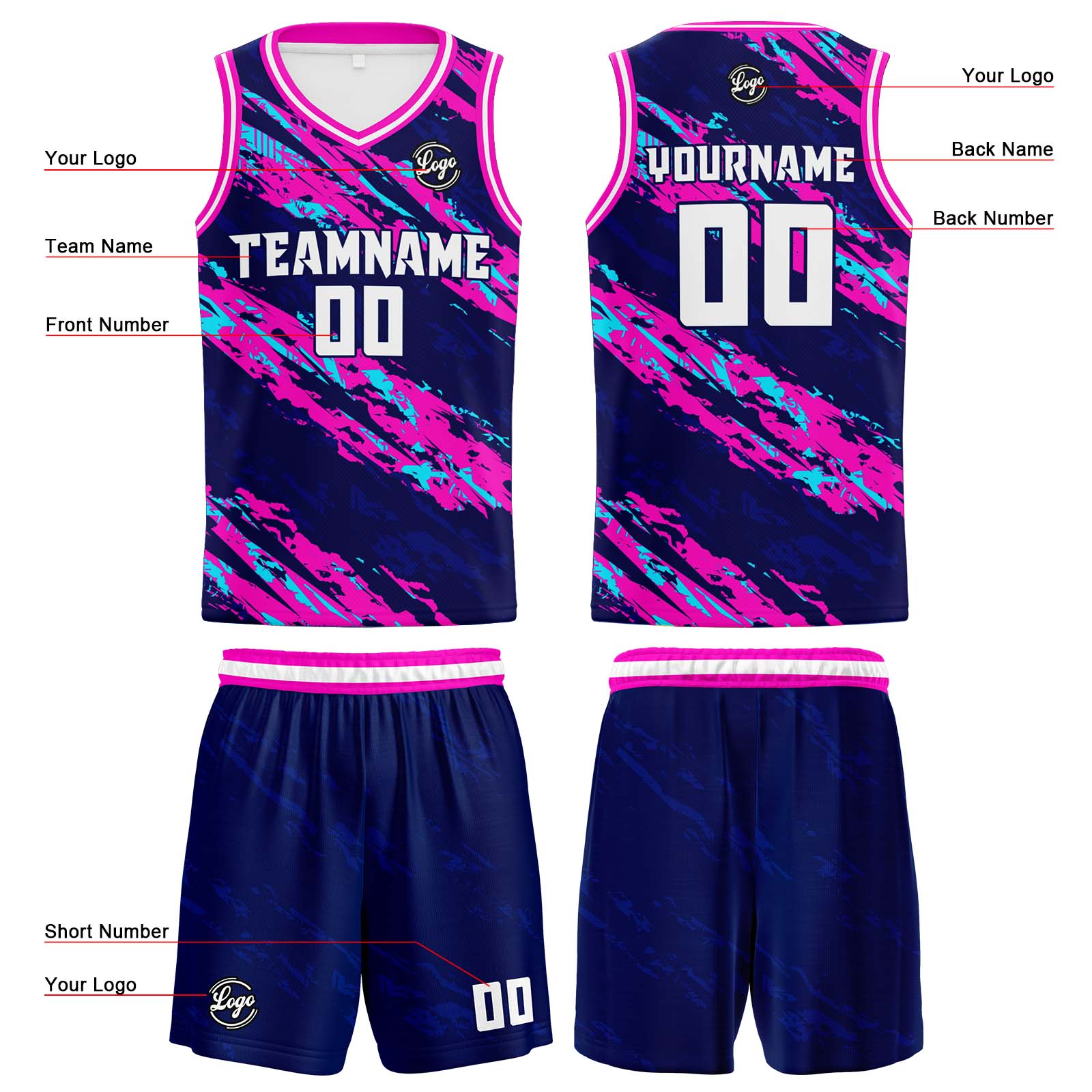 Custom Navy Pink Basketball Jerseys Personalized Jersey Printed Men Women Team Jerseys Shorts with Name Logo and Number