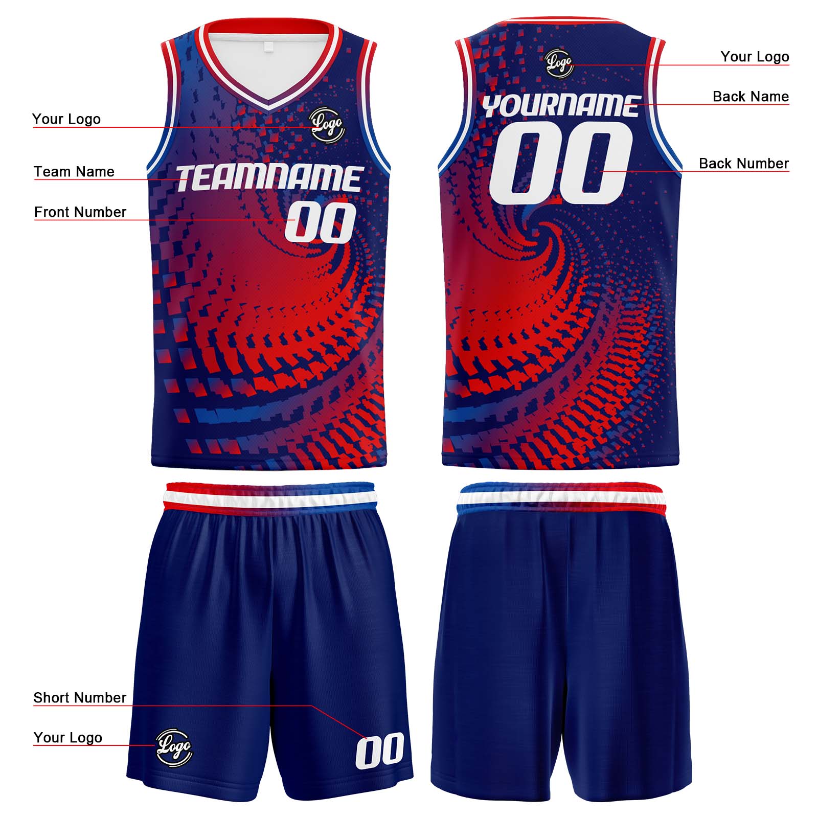 Custom Navy Red Basketball Jerseys Personalized Jersey Printed Men Women Team Jerseys Shorts with Name Logo and Number