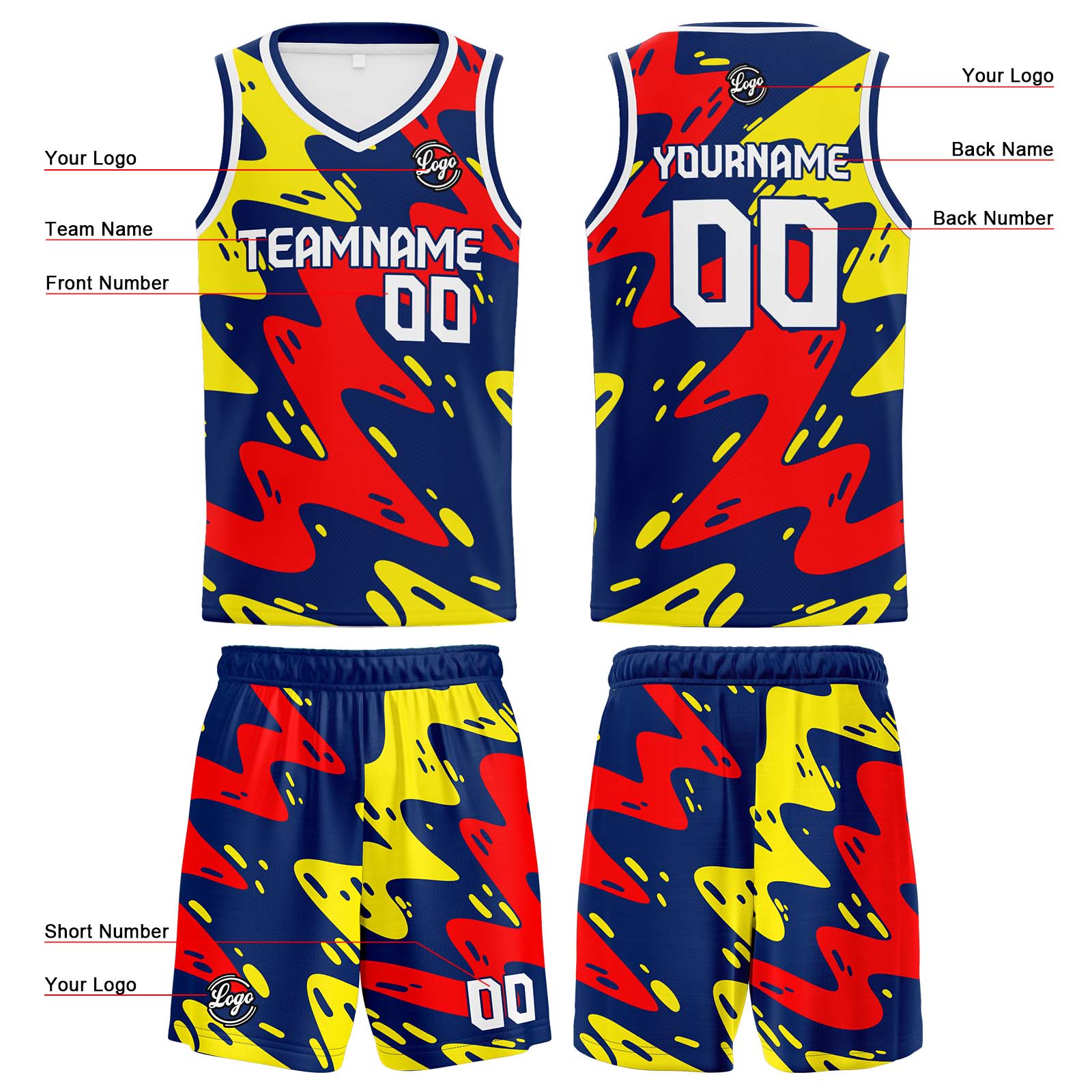 Custom Navy Red Yellow Basketball Jerseys Personalized Jersey Printed Men Women Team Jerseys Shorts with Name Logo and Number