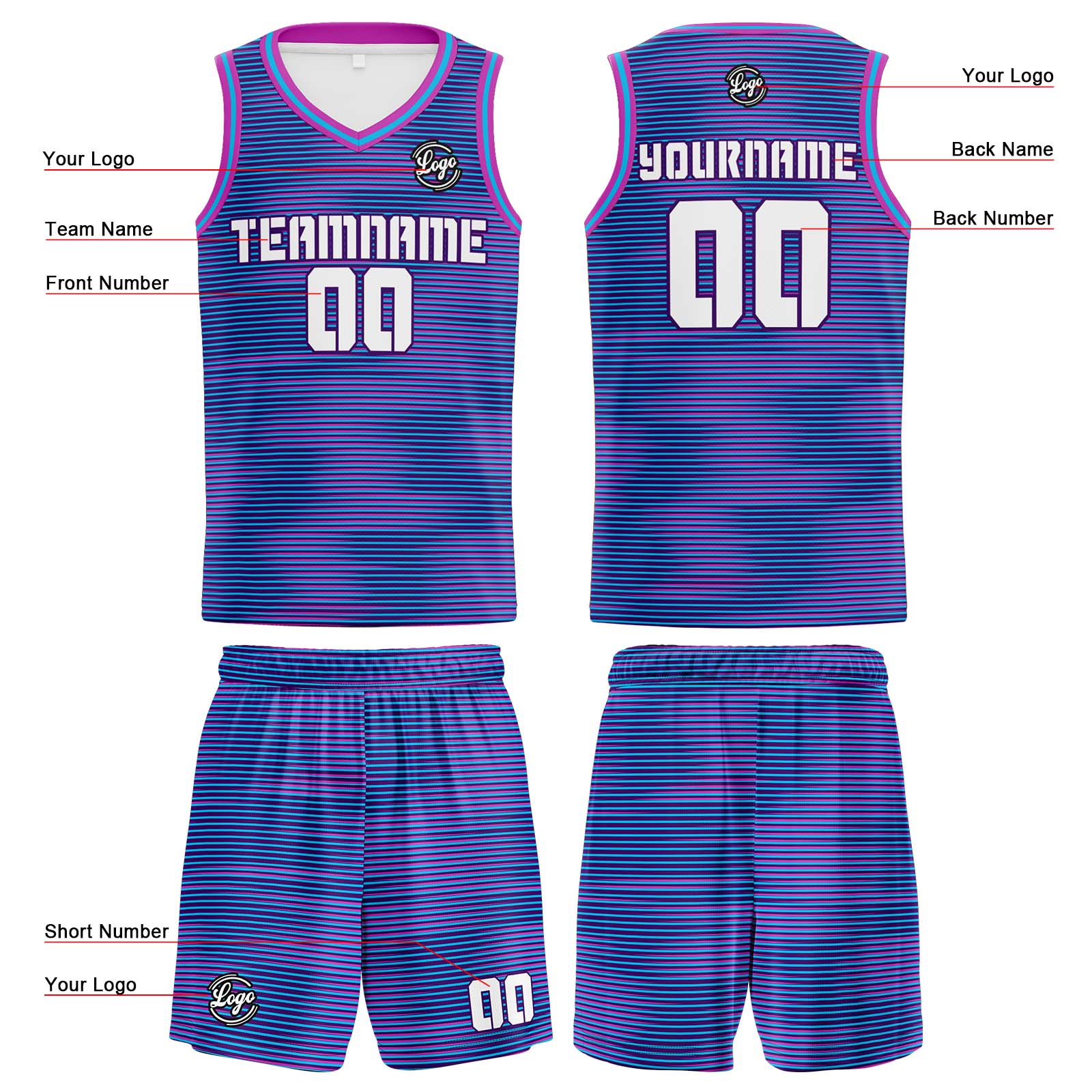 Custom Purple Light Blue Reversible Basketball Jersey Basketball Uniform Basketball Shirts for Men Personalized Print Name Number