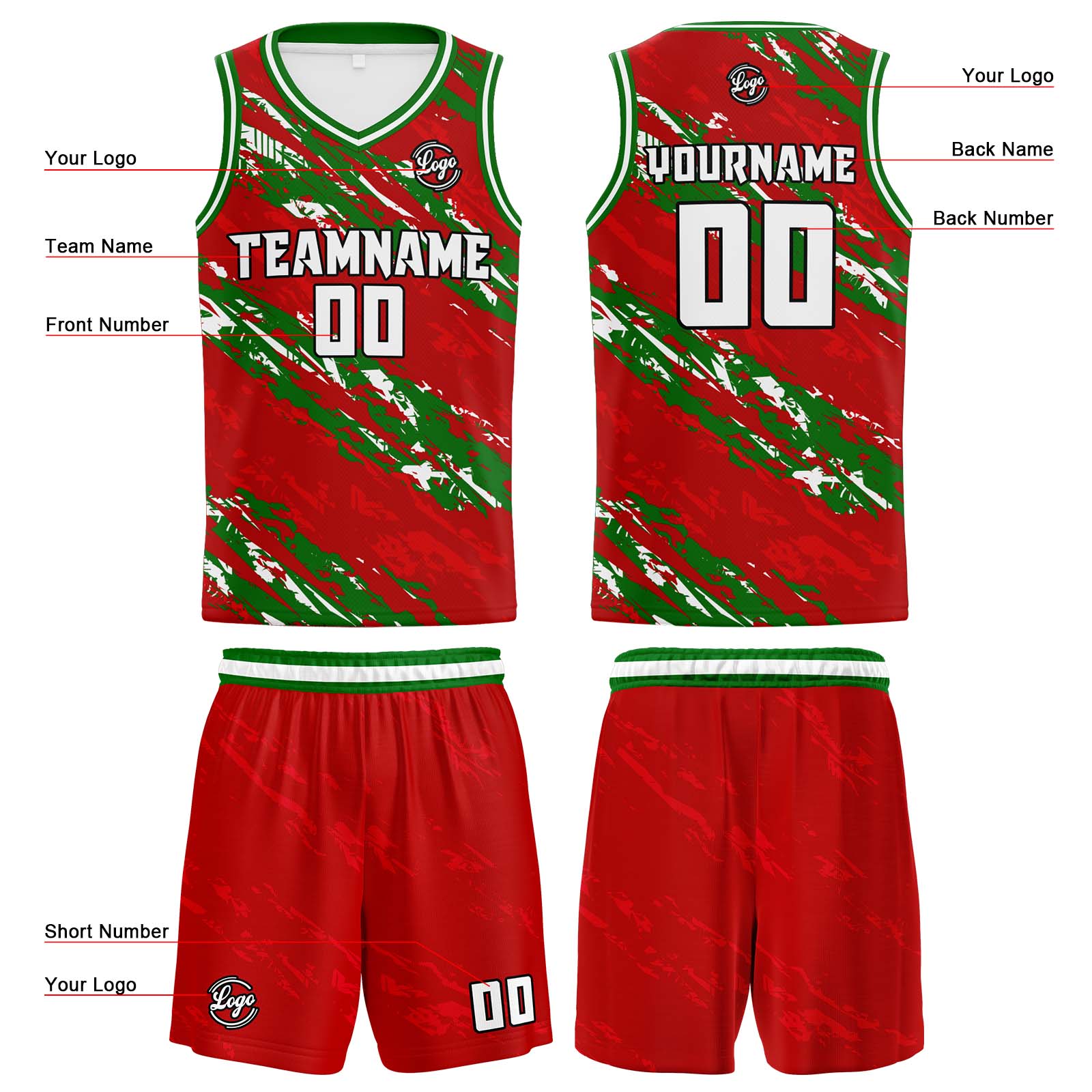 Custom Red Green Basketball Jerseys Personalized Jersey Printed Men Women Team Jerseys Shorts with Name Logo and Number