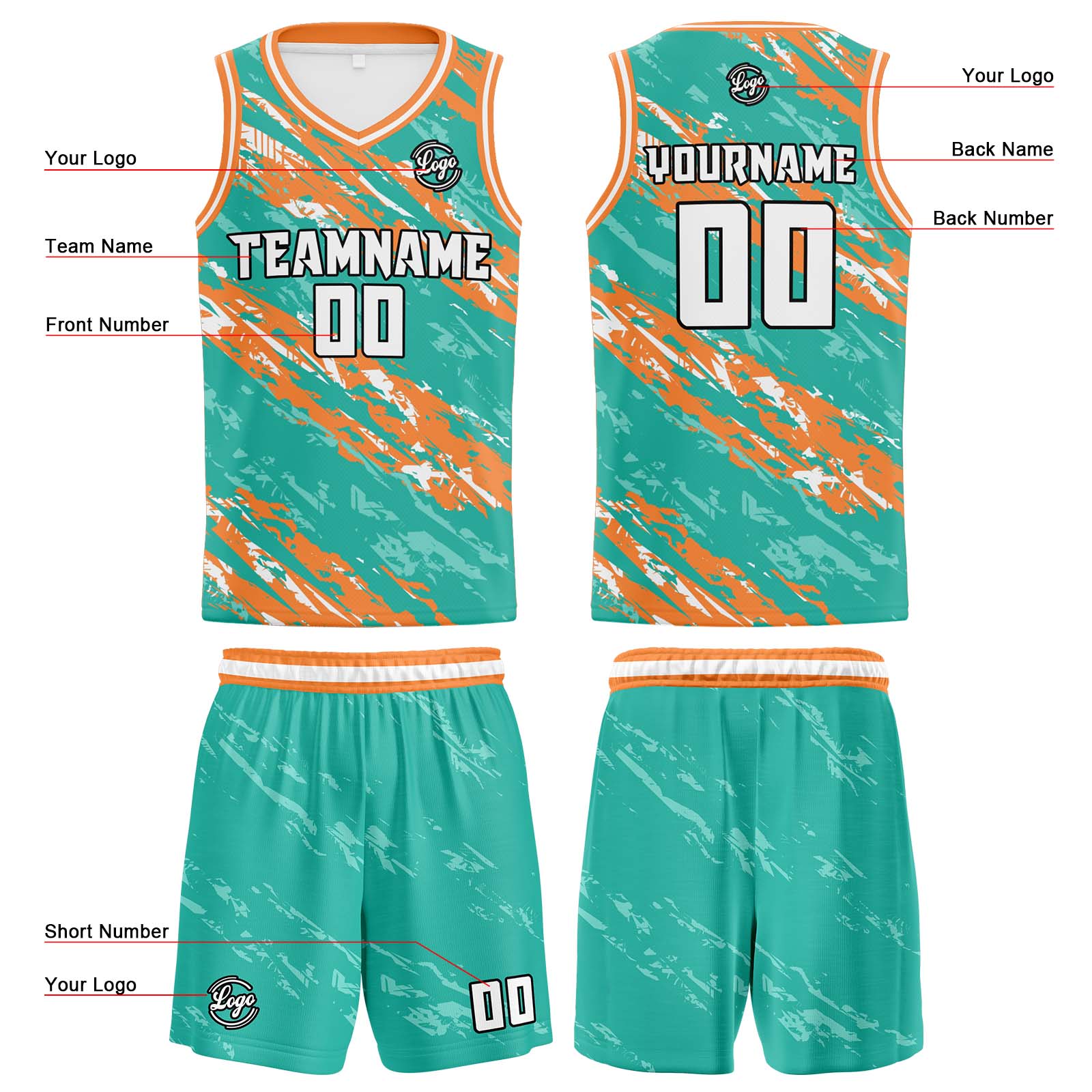 Custom Teal Orange Basketball Jerseys Personalized Jersey Printed Men Women Team Jerseys Shorts with Name Logo and Number