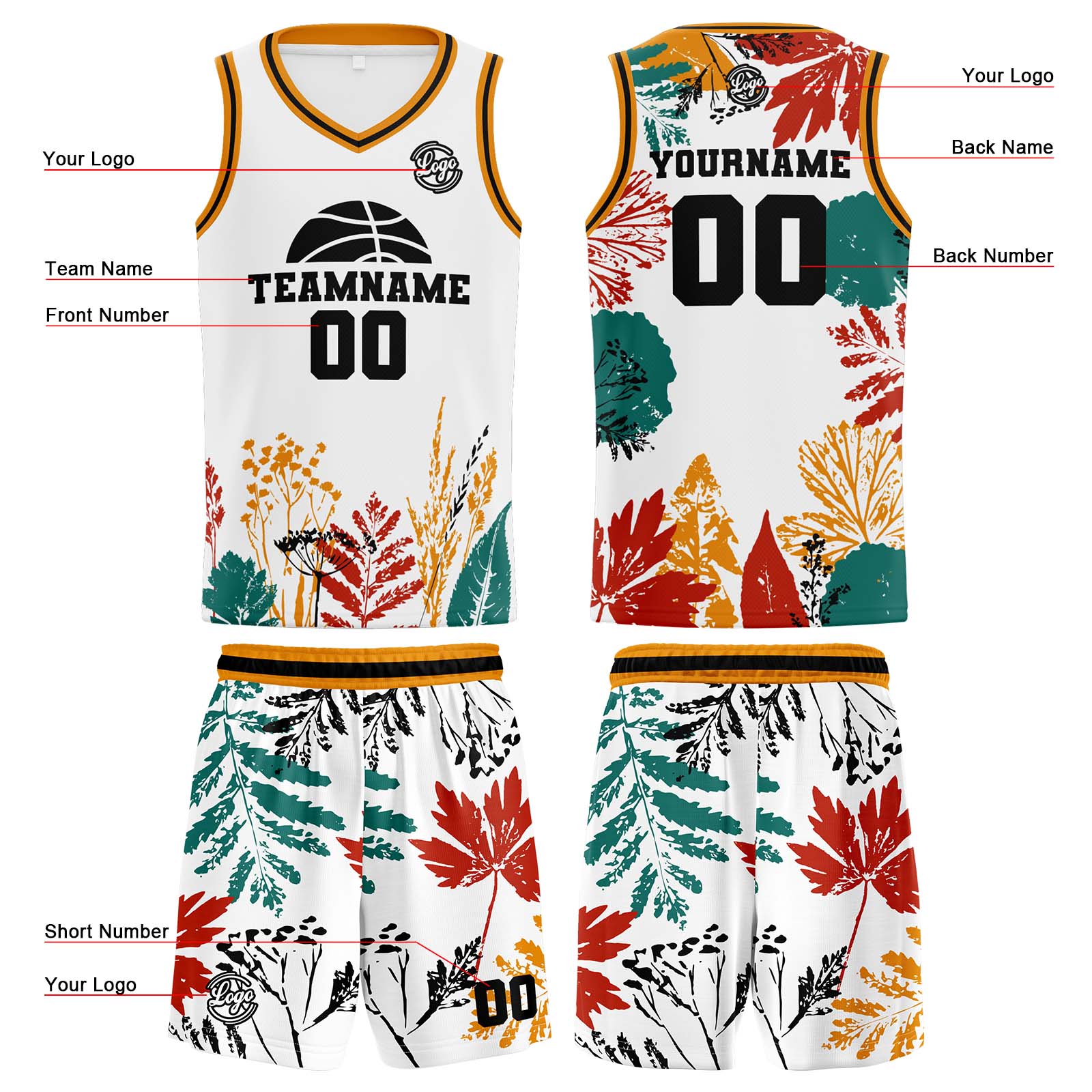 Custom White Orange Reversible Basketball Jersey Basketball Uniform Basketball Shirts for Men Personalized Print Name Number