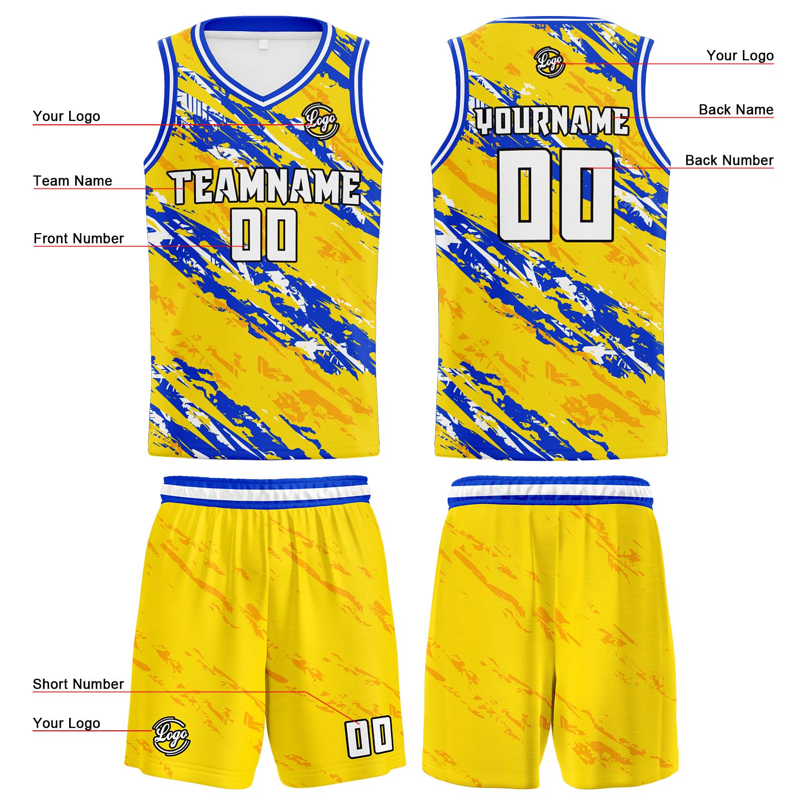 Custom Yellow Blue Basketball Jerseys Personalized Jersey Printed Men Women Team Jerseys Shorts with Name Logo and Number