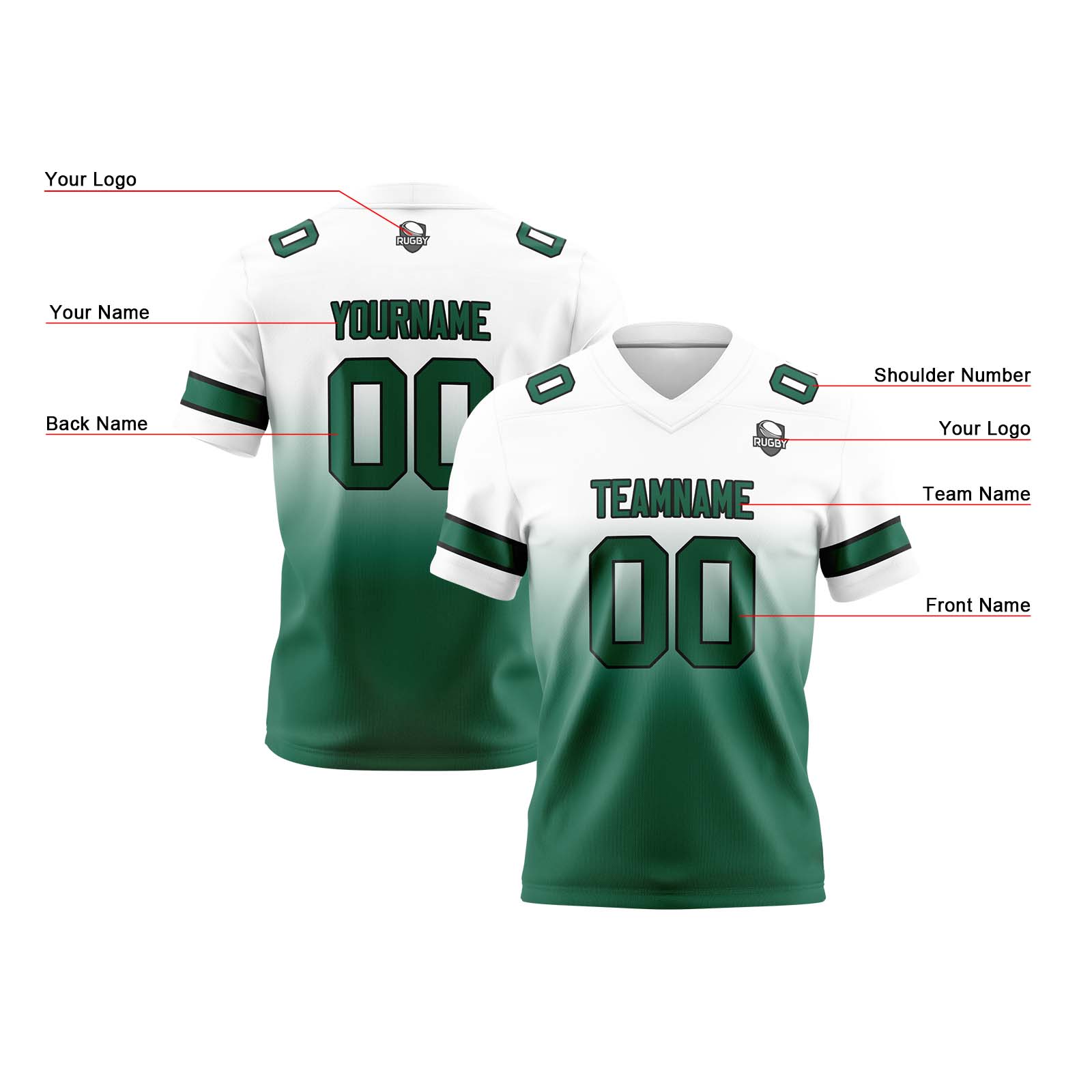Custom White&Green Jerseys Personalized Name Number Logo