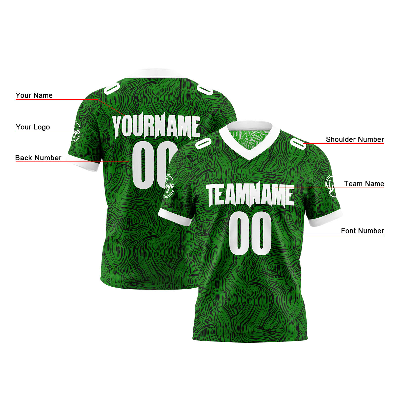 Custom Green Black White Reversible Football Jersey Personalized Gradient Football Shirts for Men Printed Team Name Number Logo