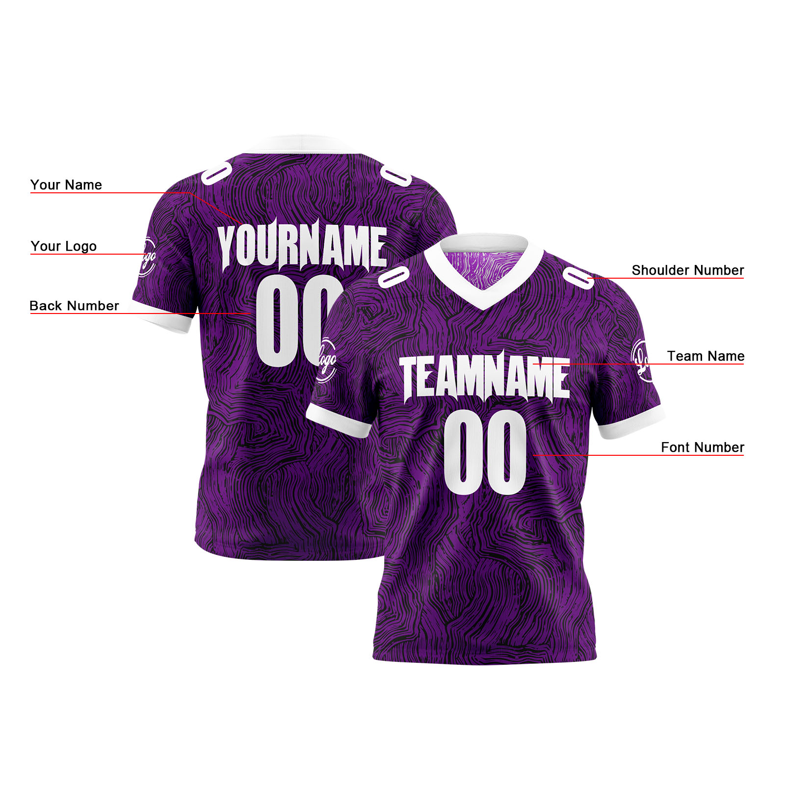 Custom Purple Black White Reversible Football Jersey Personalized Gradient Football Shirts for Men Printed Team Name Number Logo
