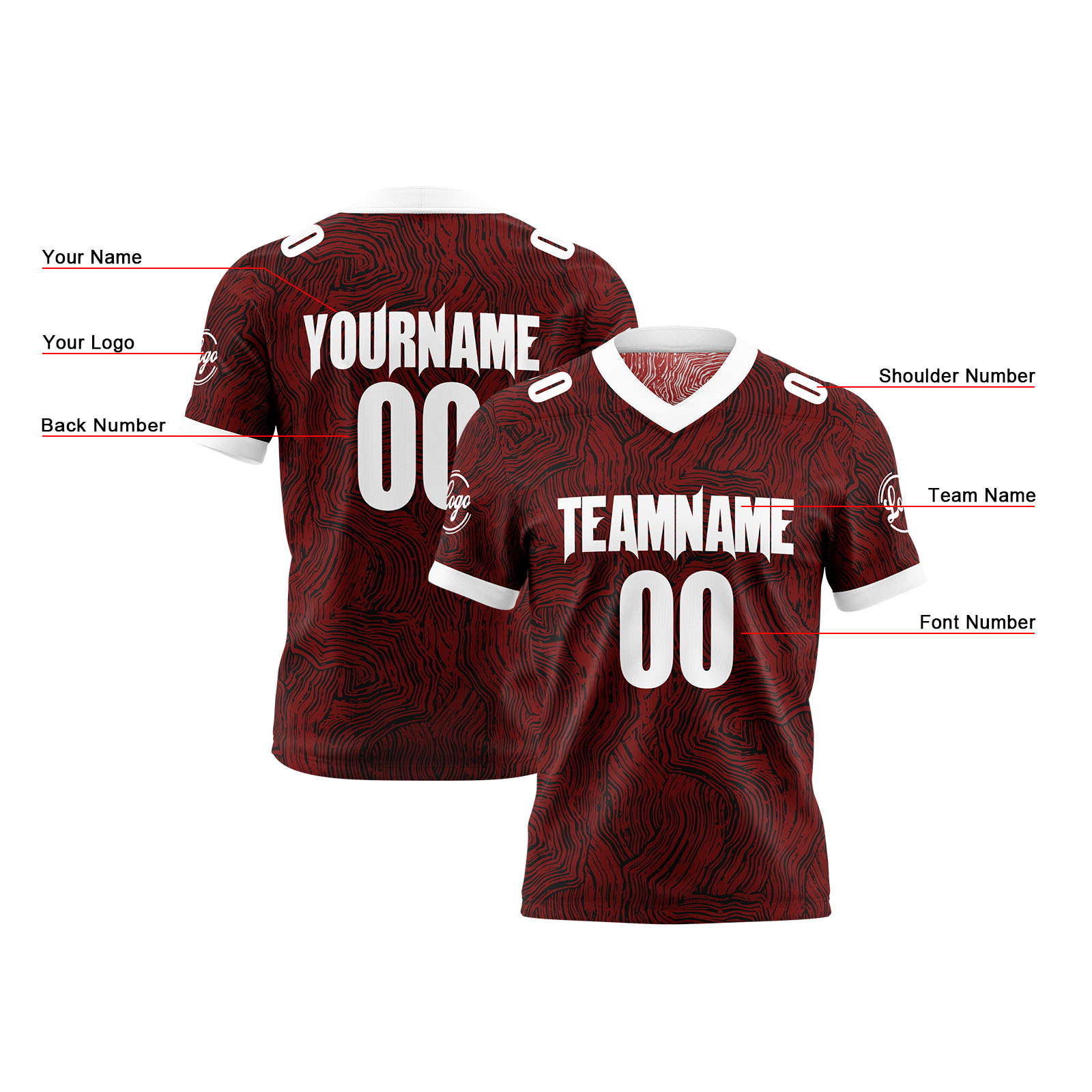 Custom Red White Black Reversible Football Jersey Personalized Gradient Football Shirts for Men Printed Team Name Number Logo