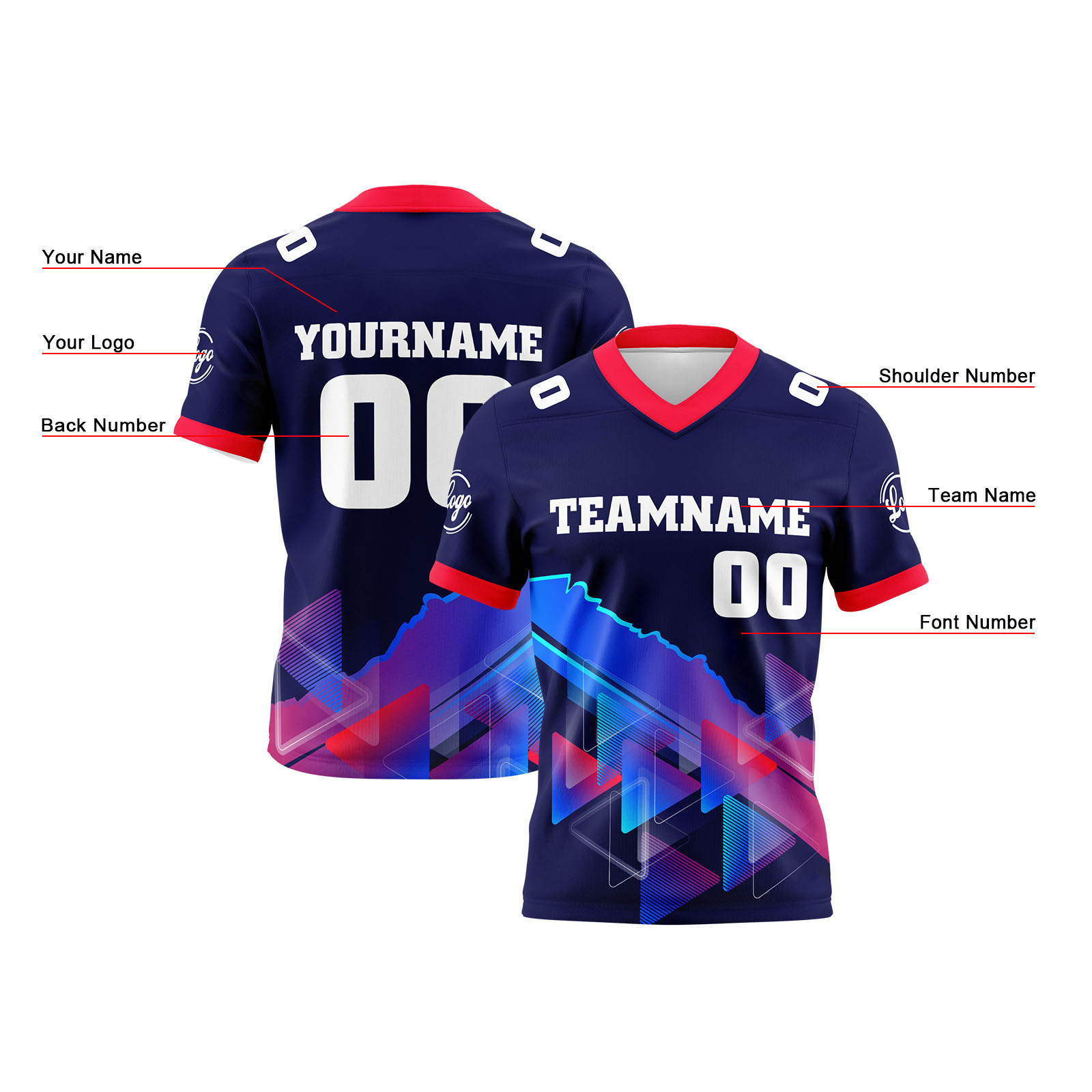 Custom Blue White Reversible Football Jersey Personalized Gradient Football Shirts for Men Printed Team Name Number Logo