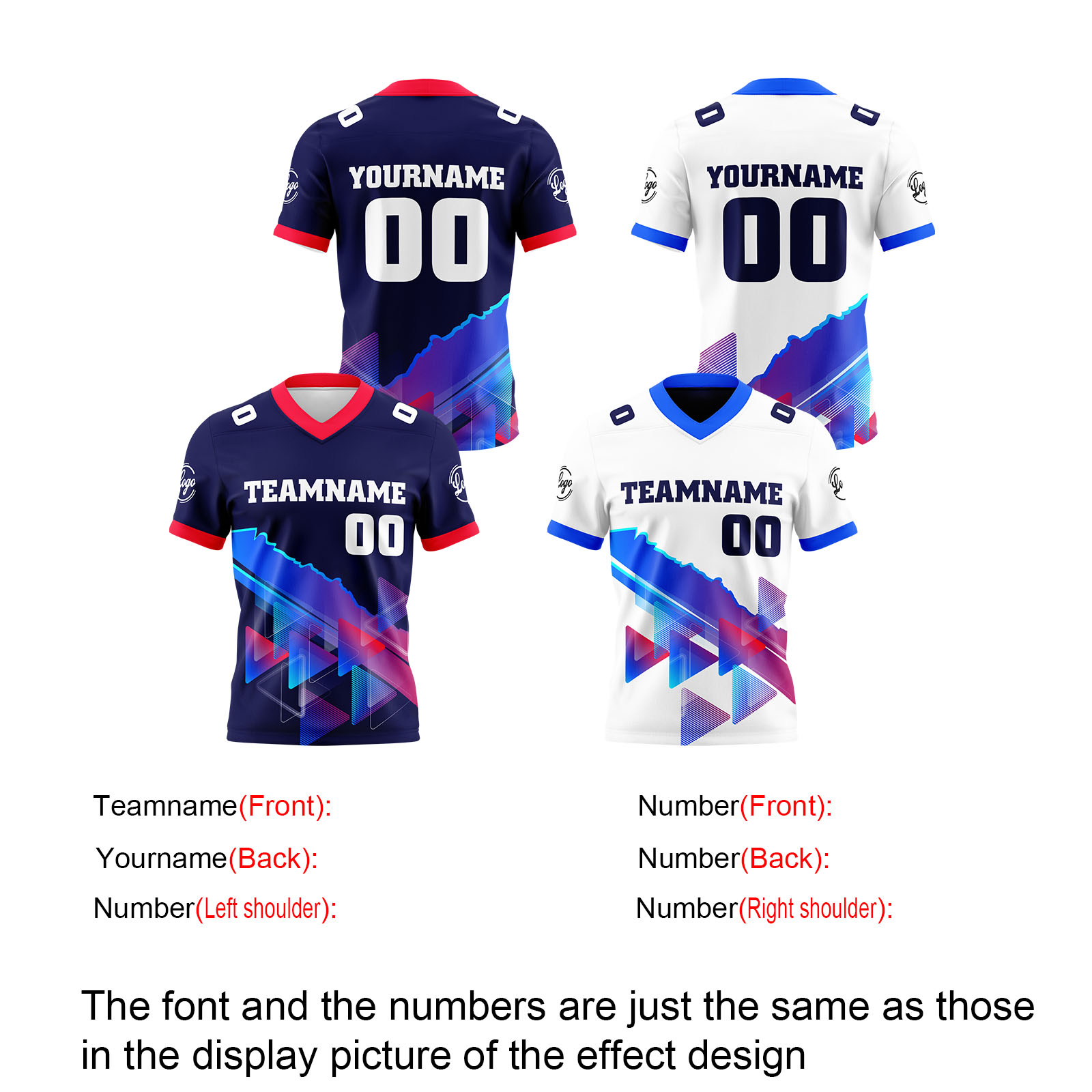 Custom Blue White Reversible Football Jersey Personalized Gradient Football Shirts for Men Printed Team Name Number Logo