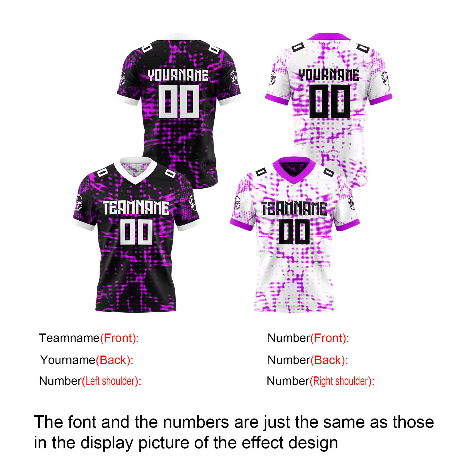 Custom Purple Black White Reversible Football Jersey Personalized Gradient Football Shirts for Men Printed Team Name Number Logo
