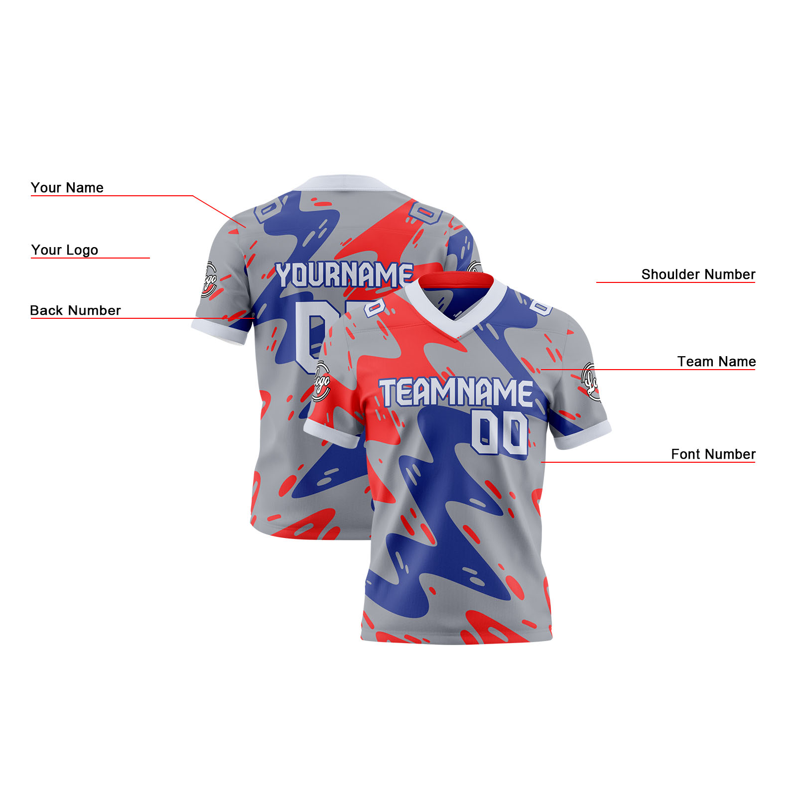 Custom Gray Blue Reversible Football Jersey Personalized Gradient Football Shirts for Men Printed Team Name Number Logo